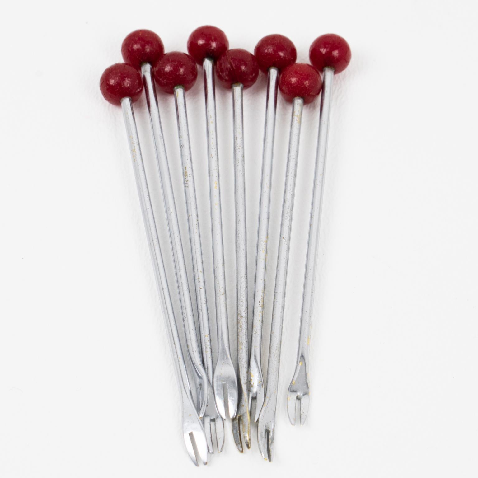 Art Deco Chrome Cocktail Picks with Bakelite and Corozo Nut Bird, France 1930s For Sale 3