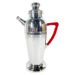 Art Deco Chrome Cocktail Shaker by Keystoneware with Cherry Red Bakelite Handle