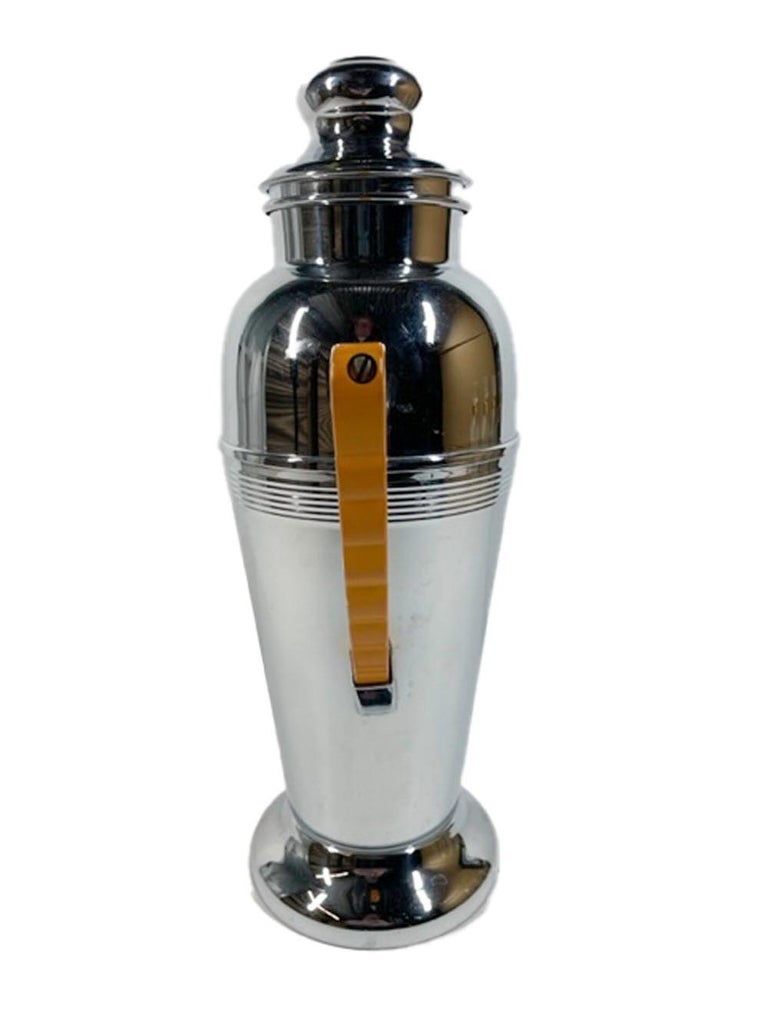 Art Deco Chrome Cocktail Shaker by Keystoneware with Yellow Bakelite