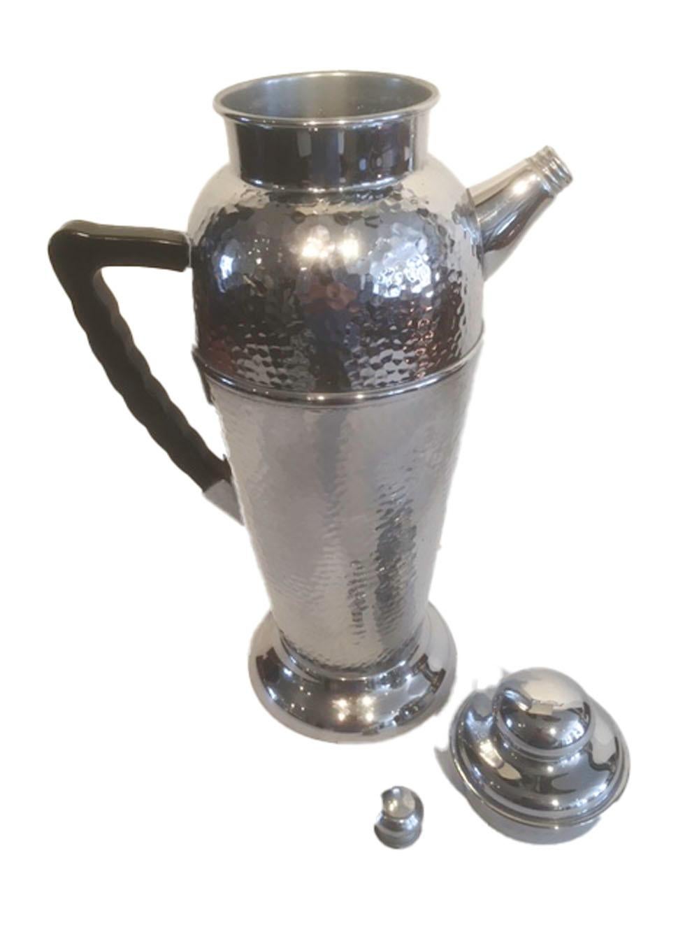 American Art Deco Chrome Cocktail Shaker with Black Bakelite Handle, Marked Keystonware