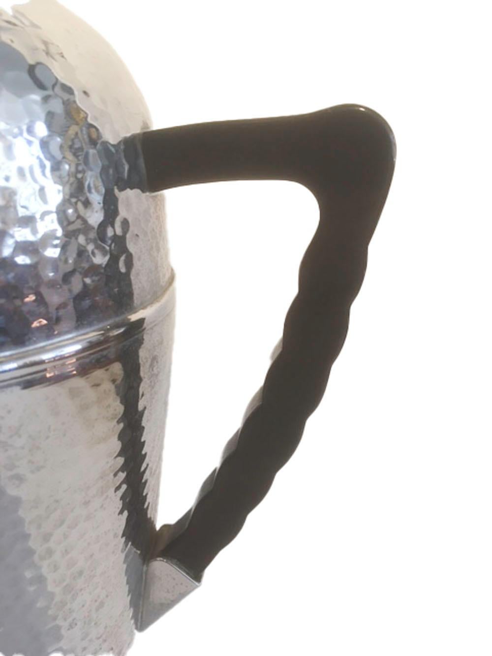 Plated Art Deco Chrome Cocktail Shaker with Black Bakelite Handle, Marked Keystonware