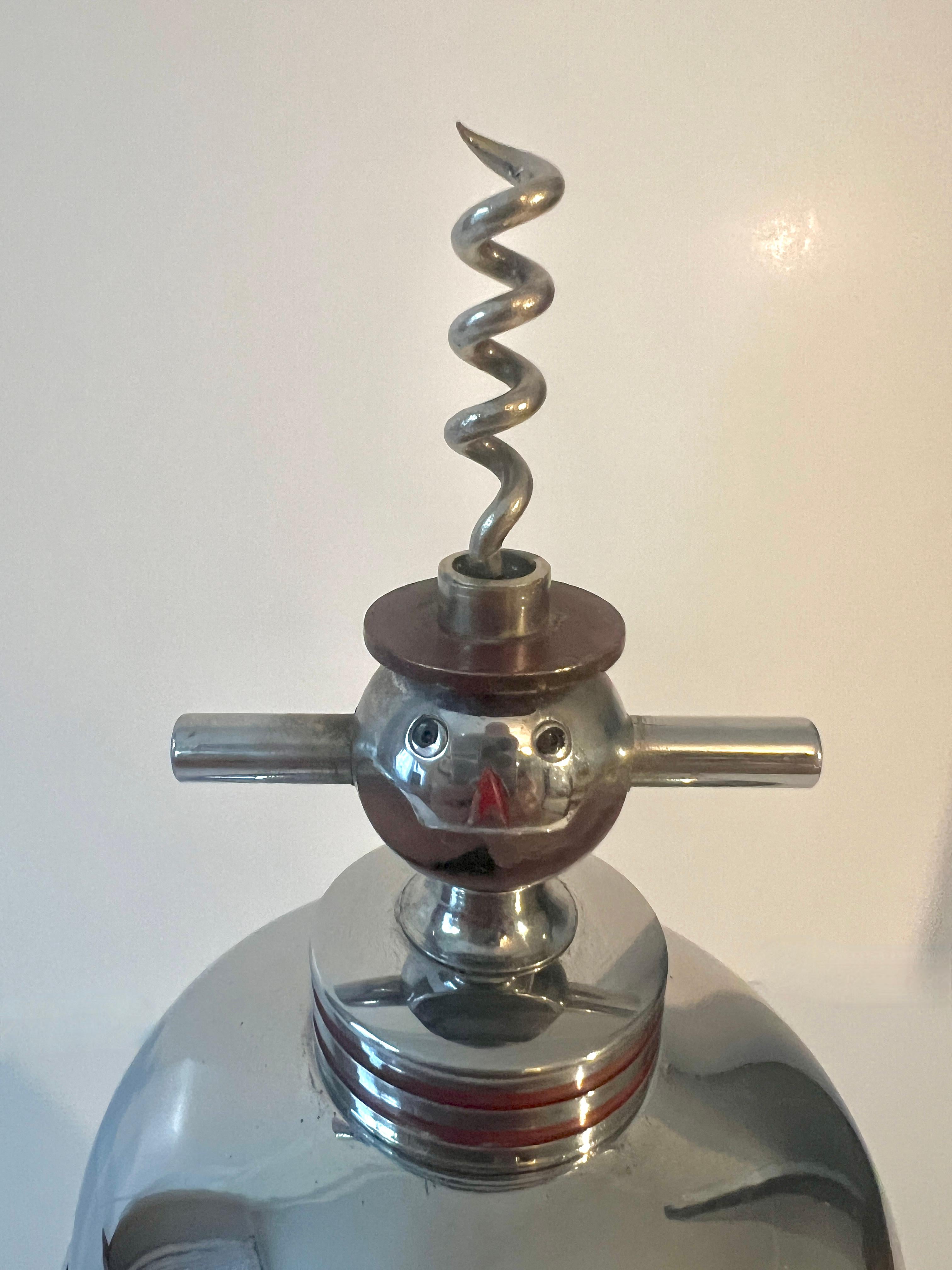 Verchromter Art-Déco-Cocktailshaker mit Flasche und Weinöffner (20. Jahrhundert) im Angebot