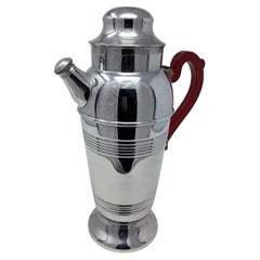 Art Deco Chrome Cocktail Shaker with Red Bakelite Handle