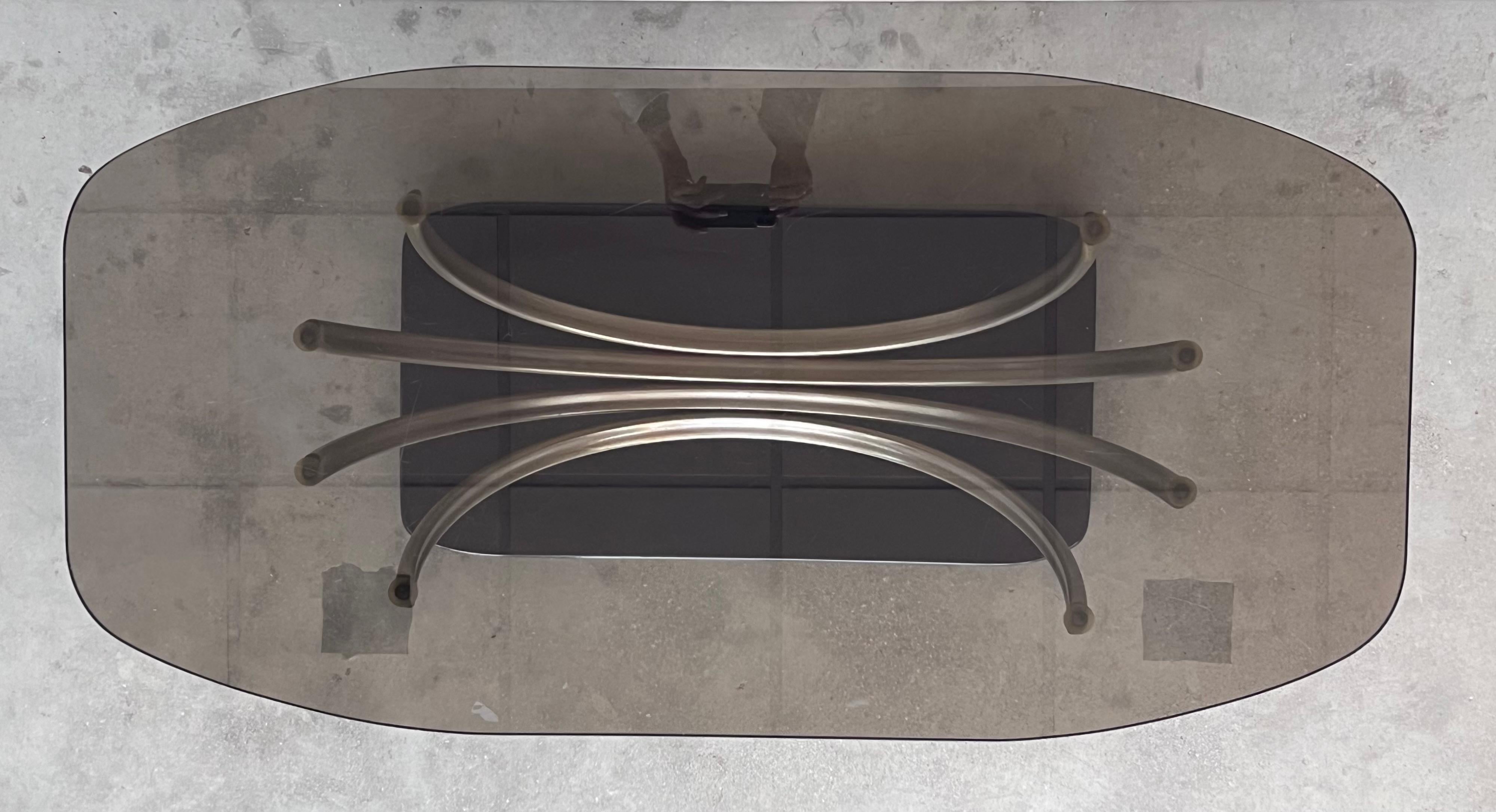 20th Century Art Decó Chrome Coffee Table with Fumé Glass Top and Ebonized Base For Sale