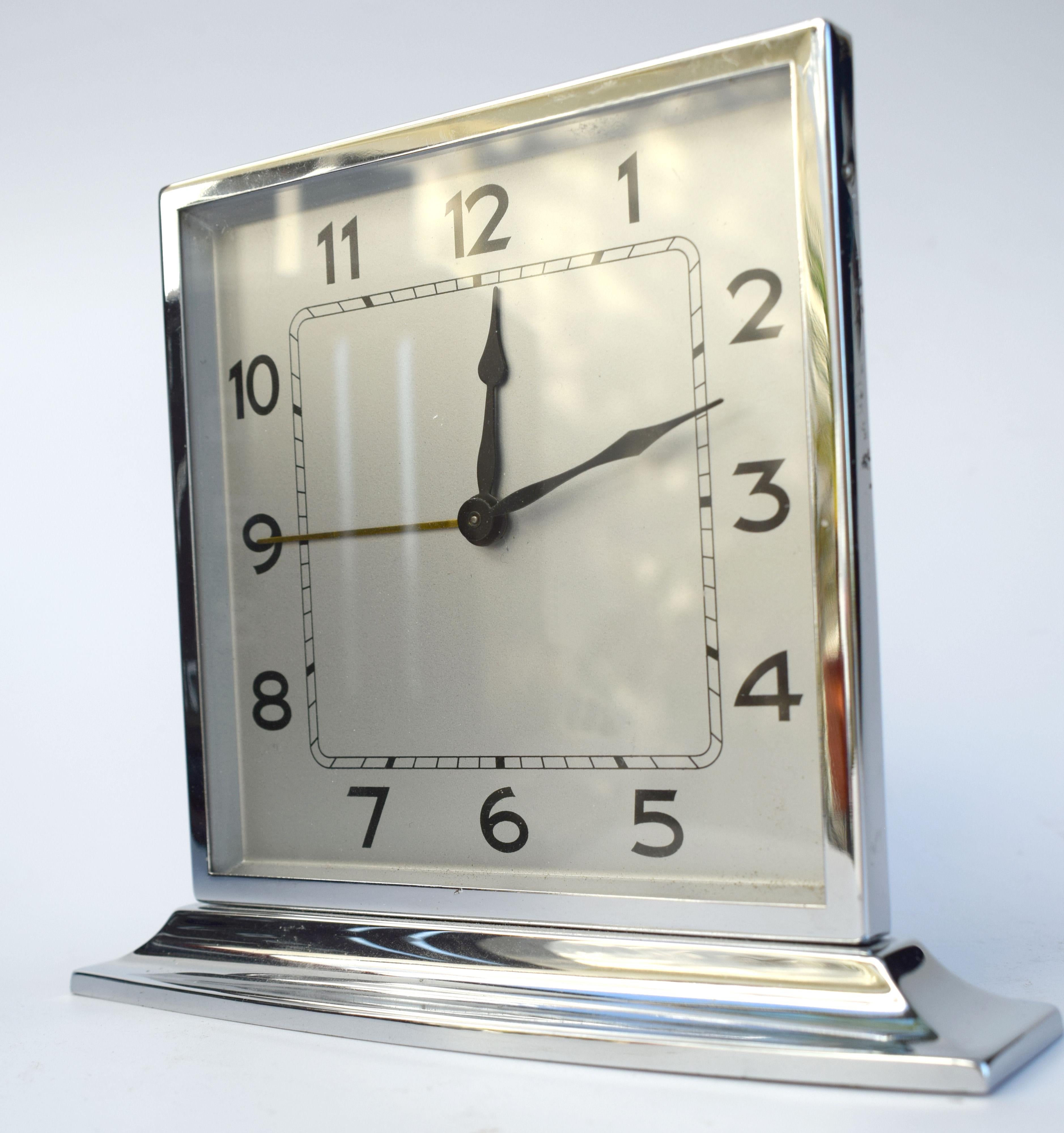 Art Deco Chrome Desk Clock, 1930s 1