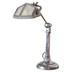 Art Deco Chrome desk lamp with frosted shade