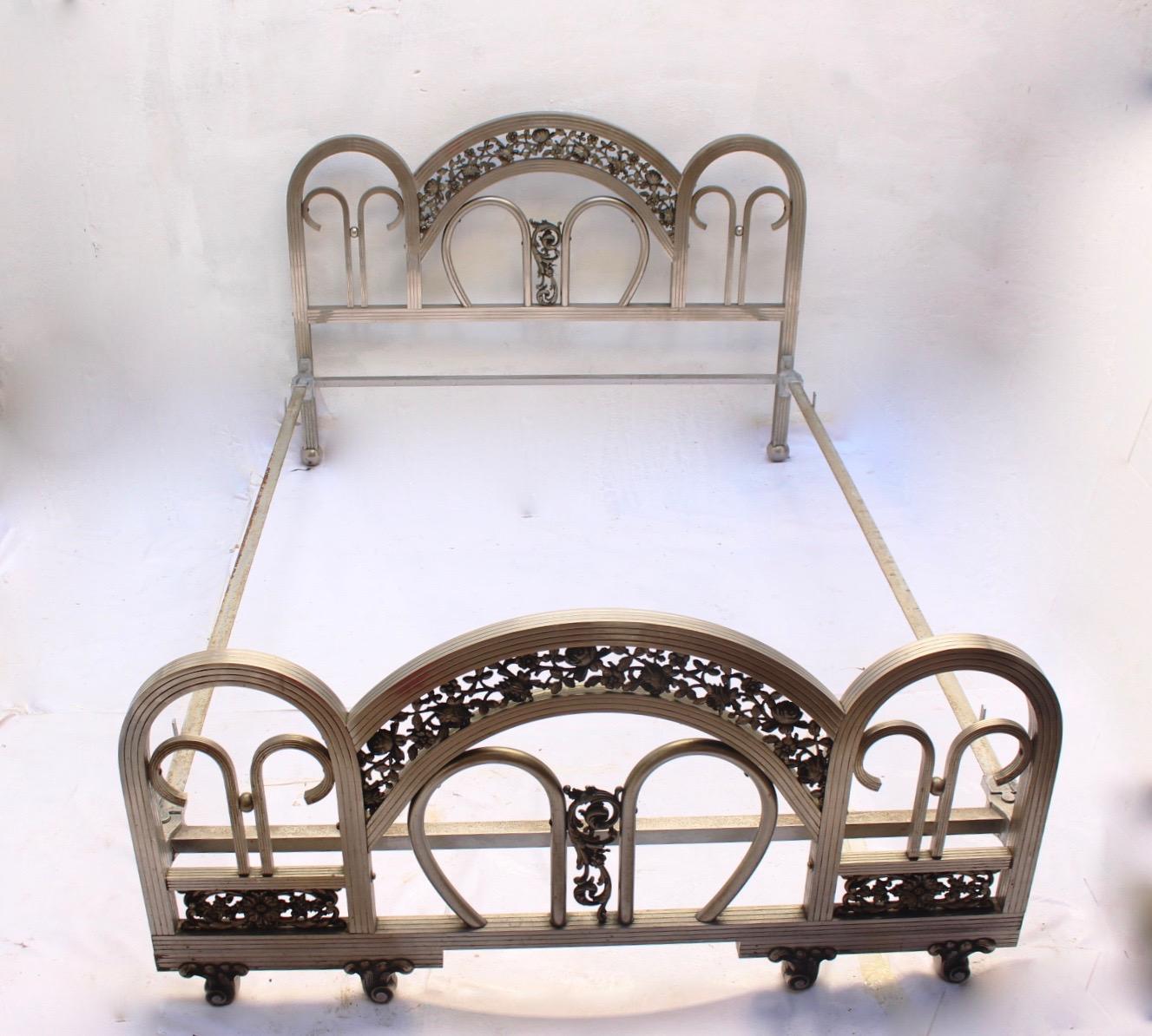 Art Deco Chrome Double Bed Headboard and Foot Part, 1930s For Sale 4