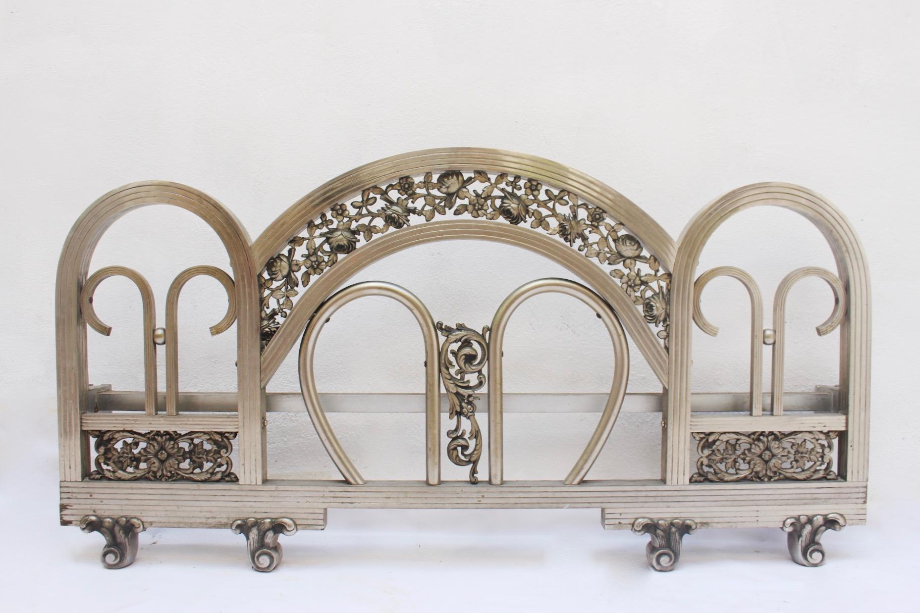 Spanish Art Deco Chrome Double Bed Headboard and Foot Part, 1930s For Sale