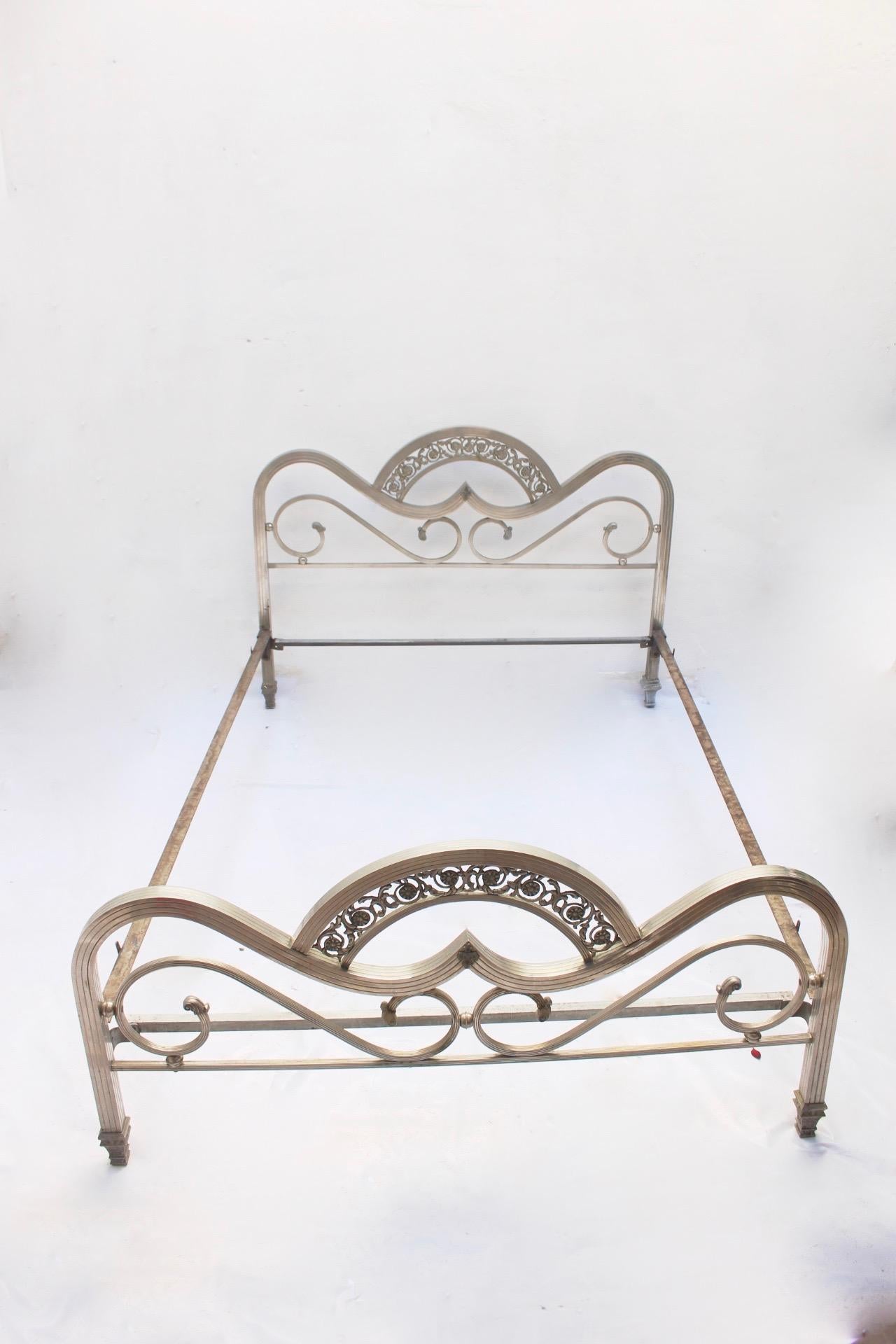 Art Deco Chrome Double Spanish Bed, Headboard and Foot Part, 1930s For Sale 6