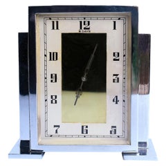 Retro Art Deco Chrome English Mantle Clock, 8 Day, circa 1930