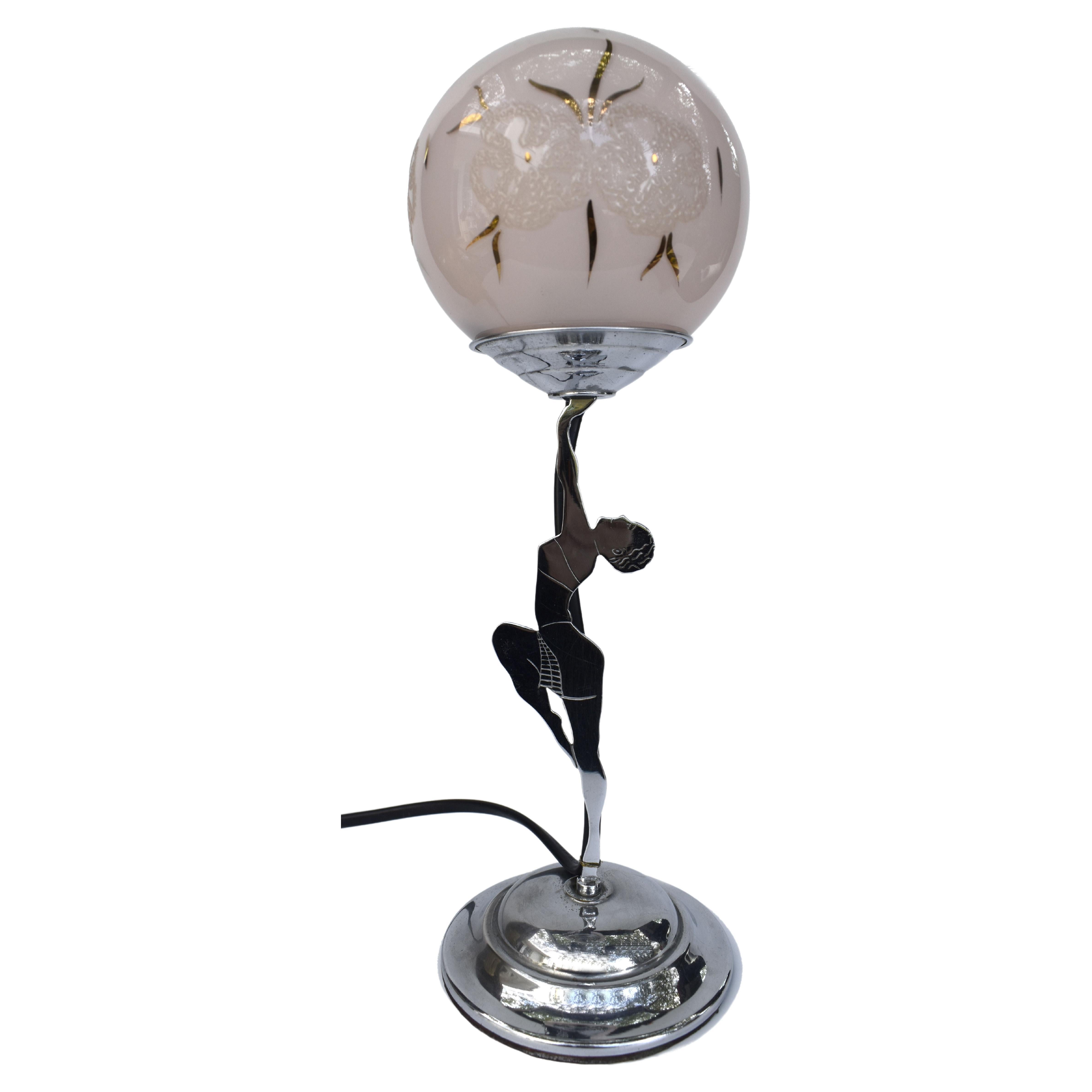 Lampe de bureau figurative en chrome Art Déco, vers 1930 en vente