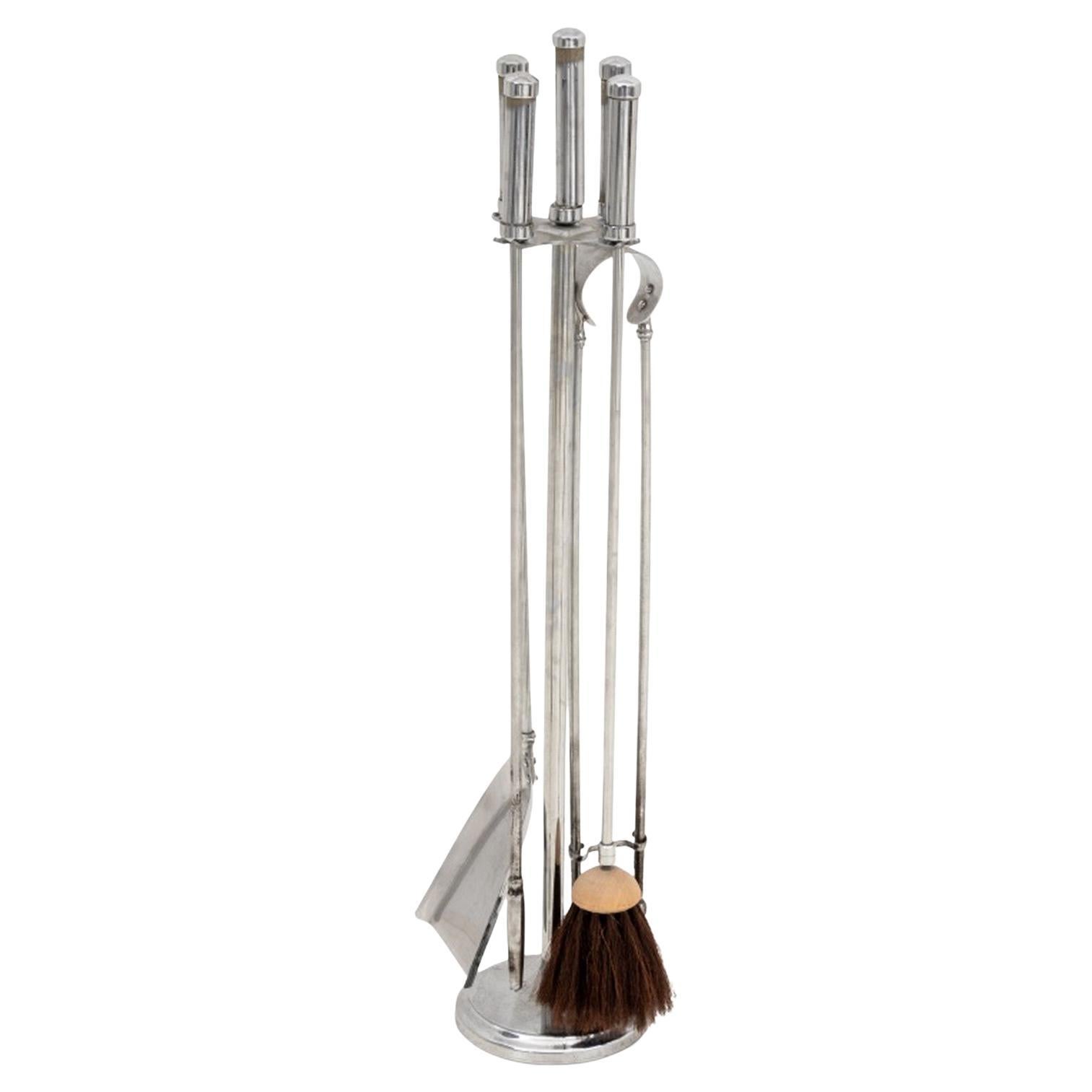 Art Deco Chrome Fireplace Tools, 5 Pcs.