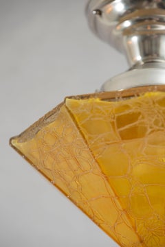 Luminaire encastré Art déco chromé avec abat-jour en verre craquelé d'origine, vers les années 1930
