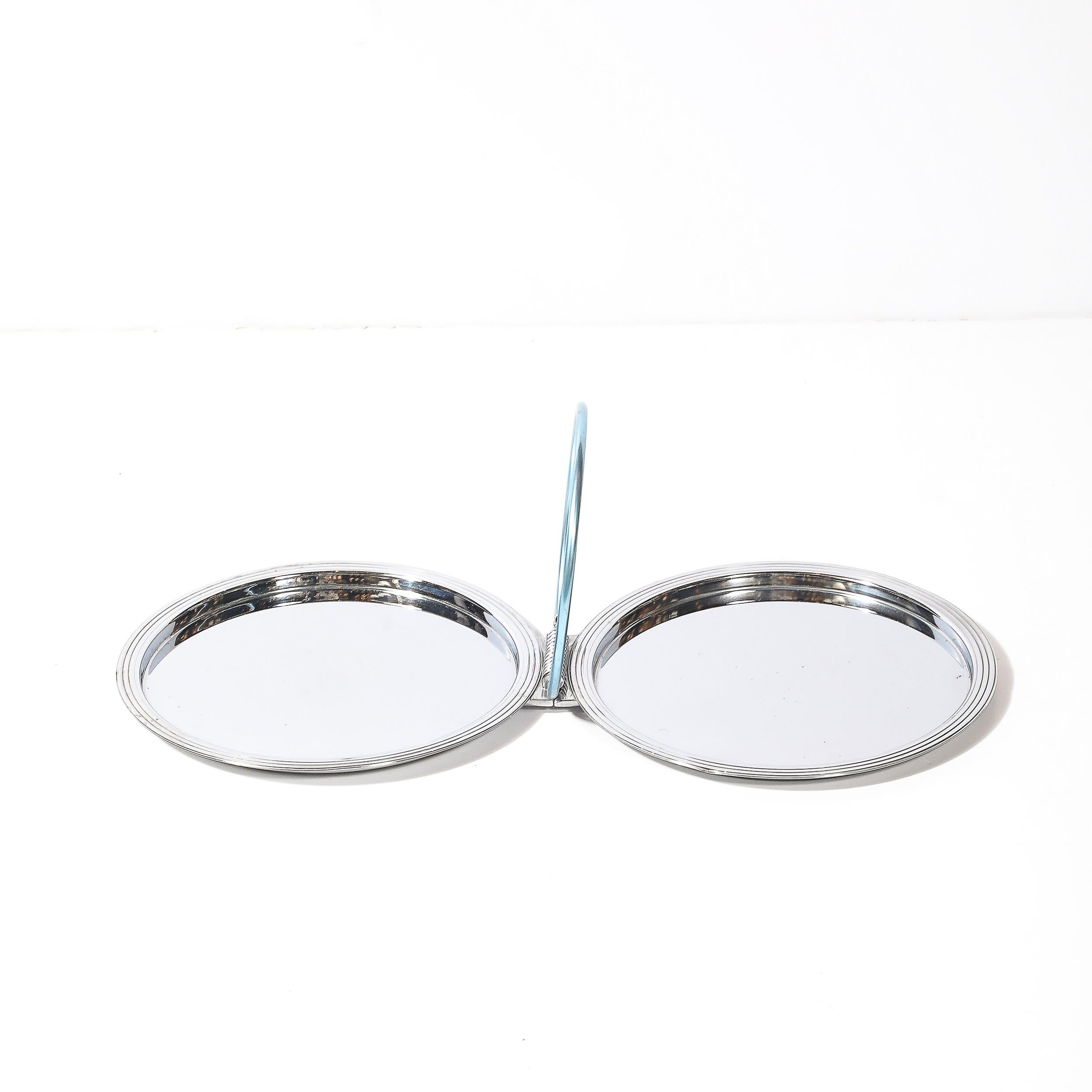 American Art Deco Chrome Folding Tray with Loop Form Handle signed Manning Bowman For Sale