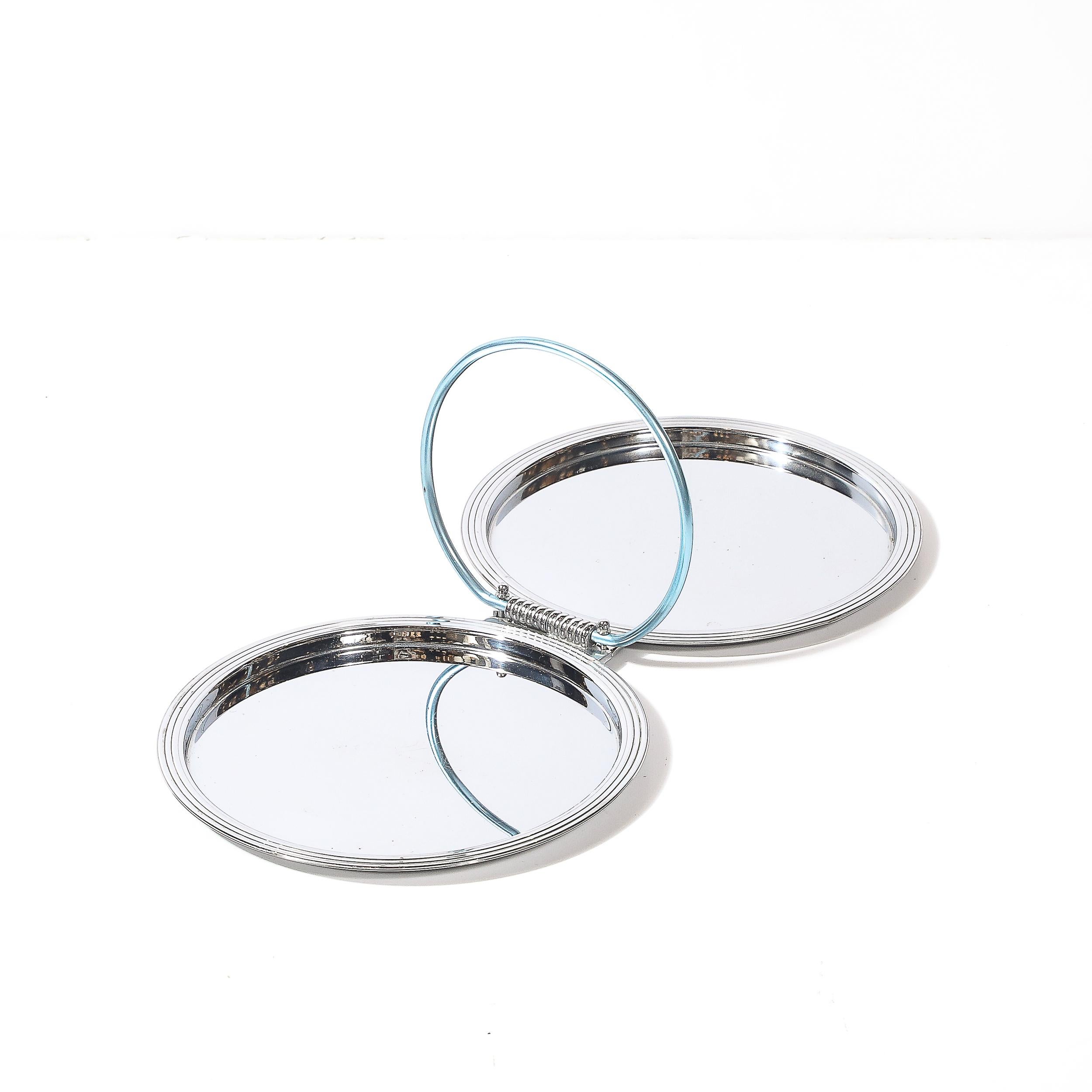 Art Deco Chrome Folding Tray with Loop Form Handle signed Manning Bowman In Excellent Condition For Sale In New York, NY