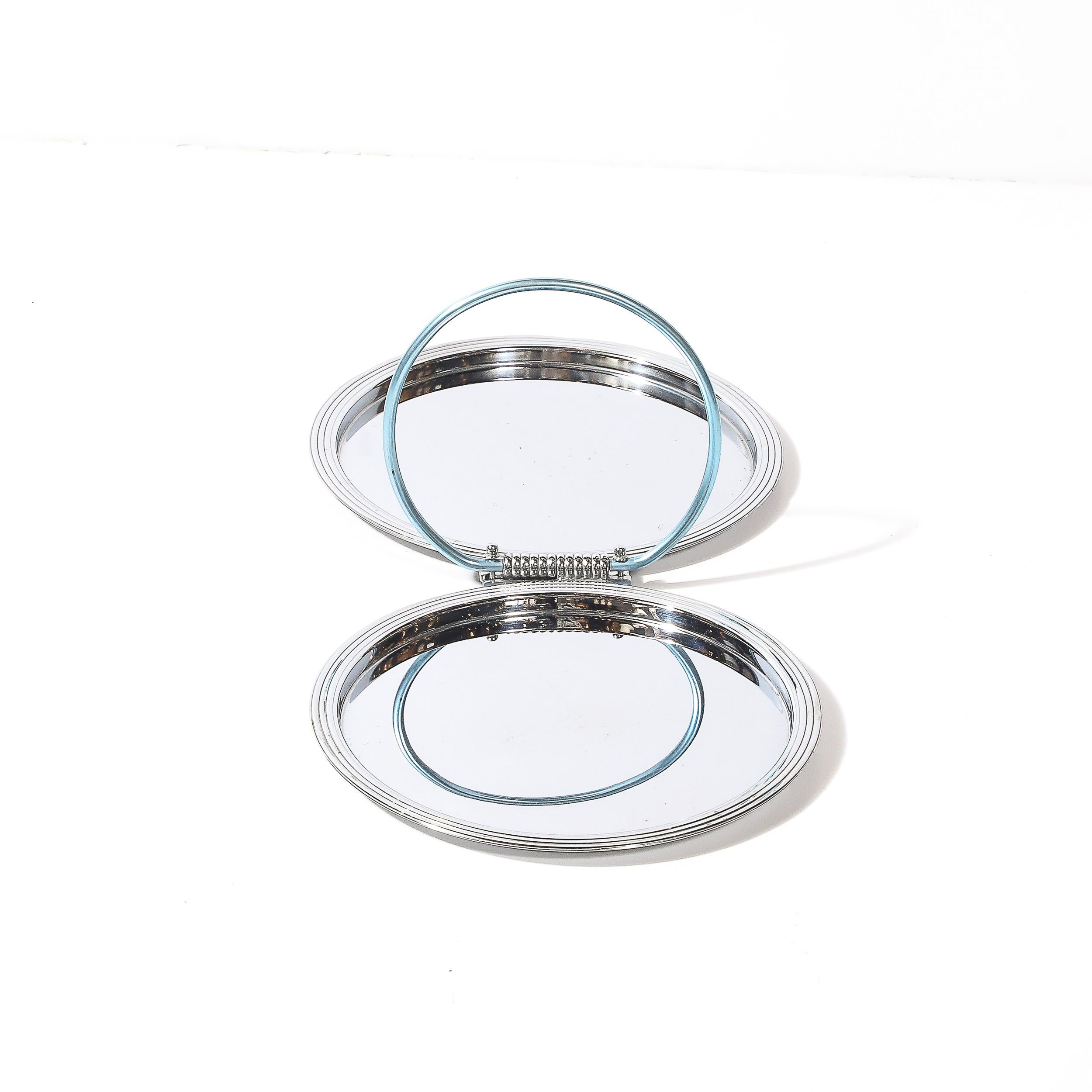 Mid-20th Century Art Deco Chrome Folding Tray with Loop Form Handle signed Manning Bowman For Sale