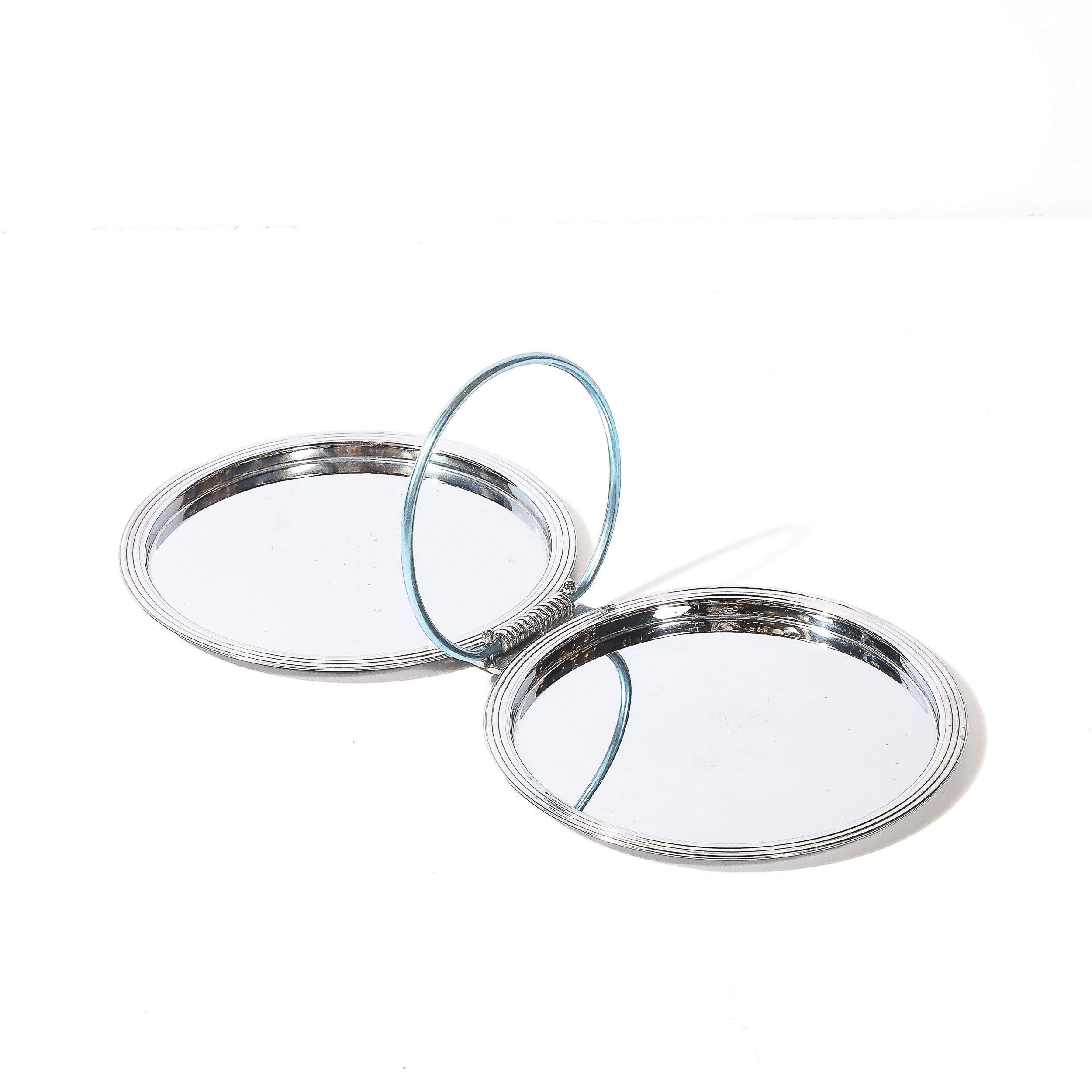 Art Deco Chrome Folding Tray with Loop Form Handle signed Manning Bowman For Sale 1