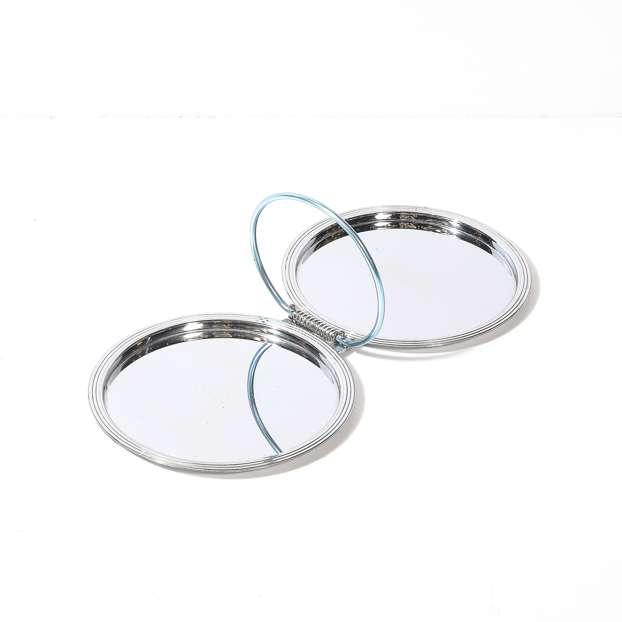 Art Deco Chrome Folding Tray with Loop Form Handle signed Manning Bowman For Sale 4