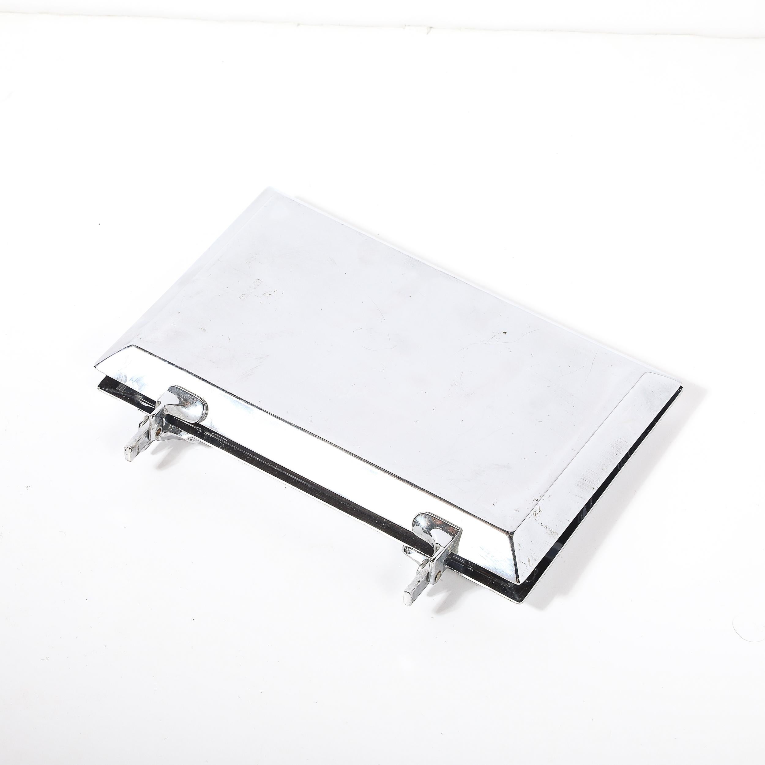 Art Deco Chrome Folding Tray with Triangular Walnut Handle For Sale 7