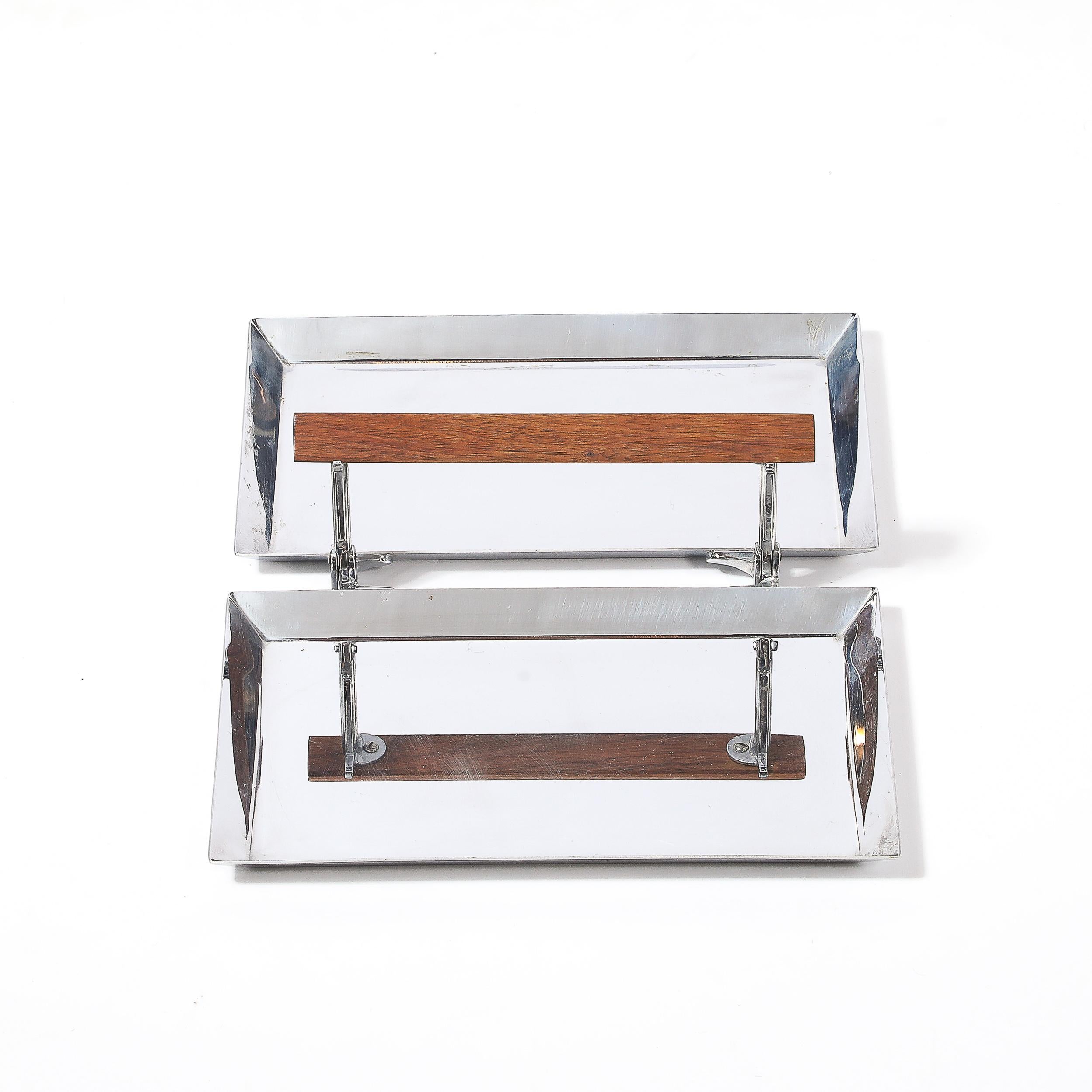 Art Deco Chrome Folding Tray with Triangular Walnut Handle For Sale 1