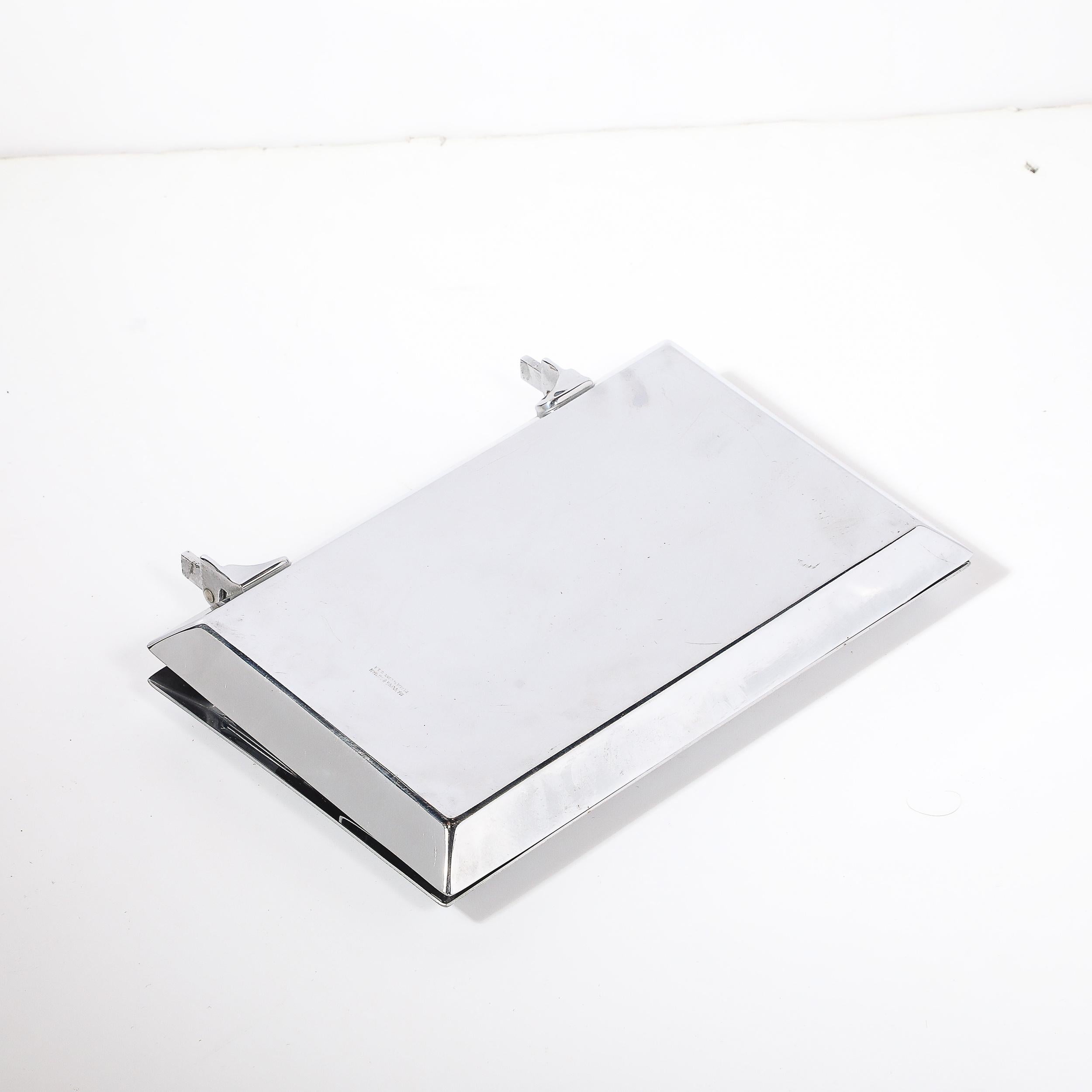 Art Deco Chrome Folding Tray with Triangular Walnut Handle For Sale 4