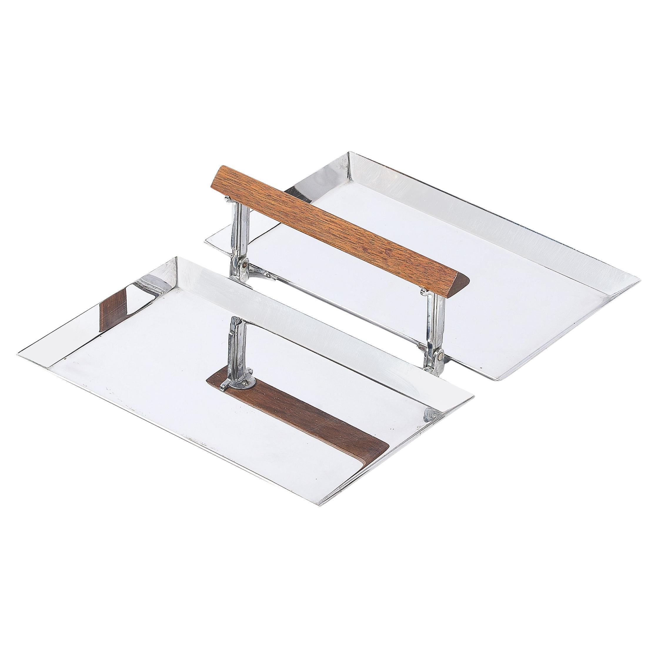 Art Deco Chrome Folding Tray with Triangular Walnut Handle