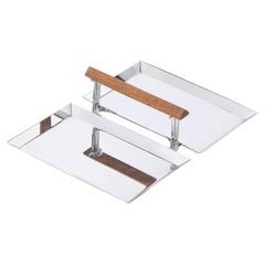 Art Deco Chrome Folding Tray with Triangular Walnut Handle