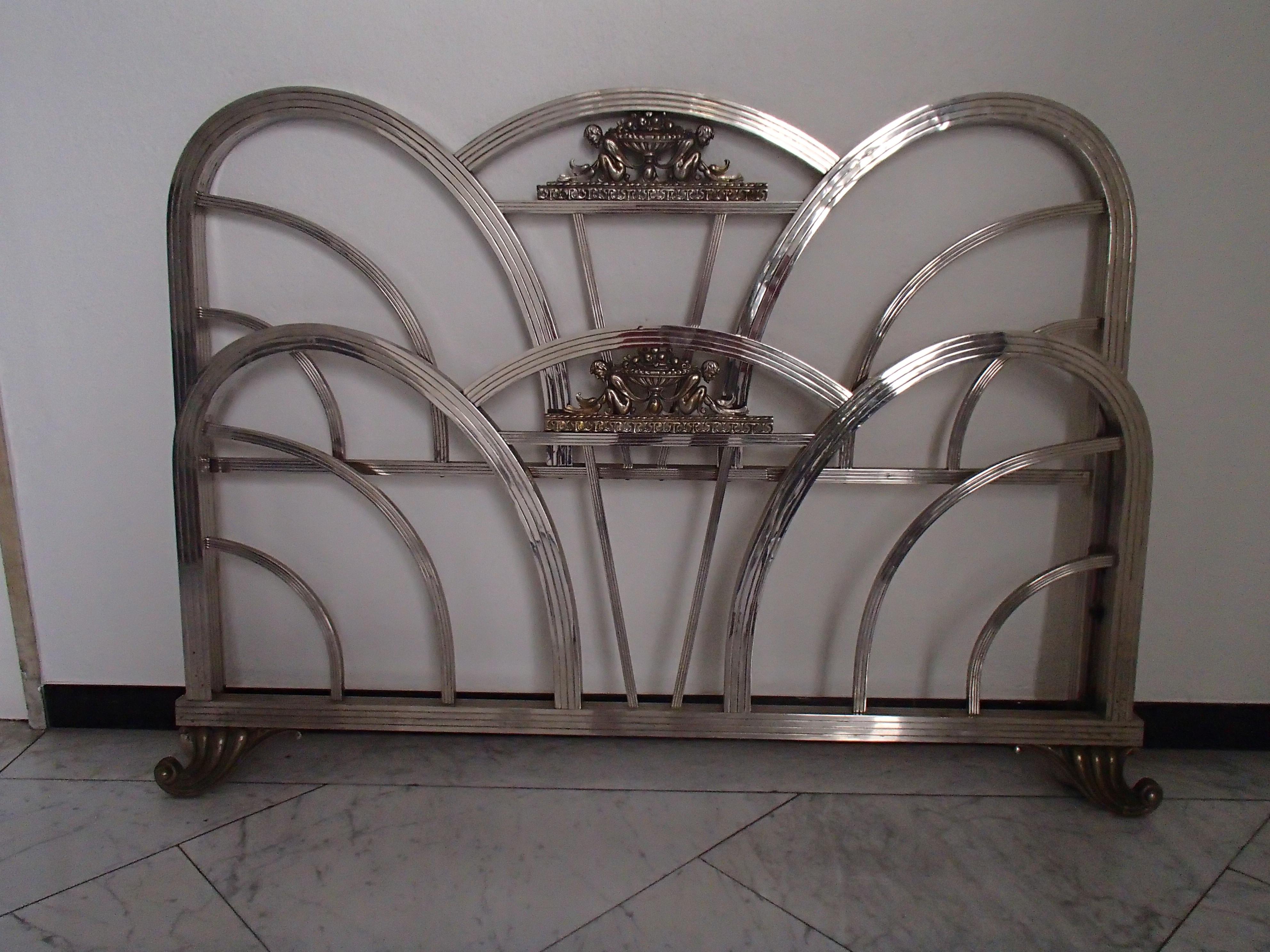 Spanish Art Deco Chrome French Size Bed Top and Base For Sale
