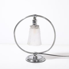 Art Deco Chrom & matte kubistische Schatten Offene Form Tischlampe Signiert Muller Freres