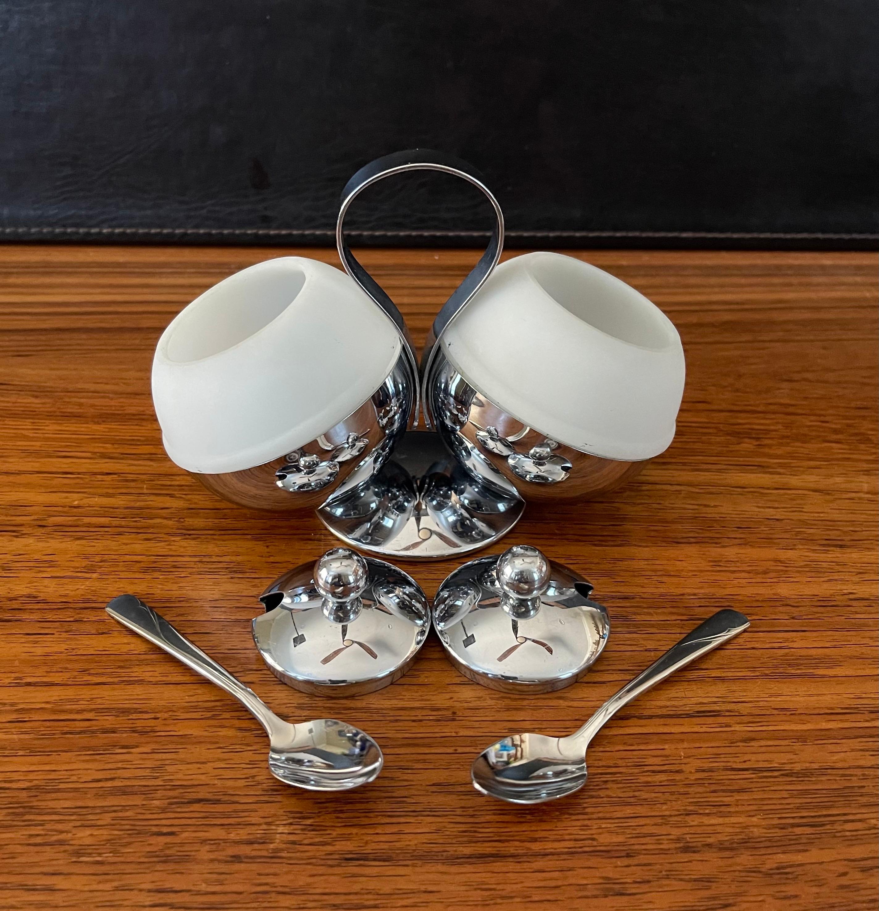 Art Deco Chrome & Glass Double Condiment Server with Spoons by Chase & Co. For Sale 2