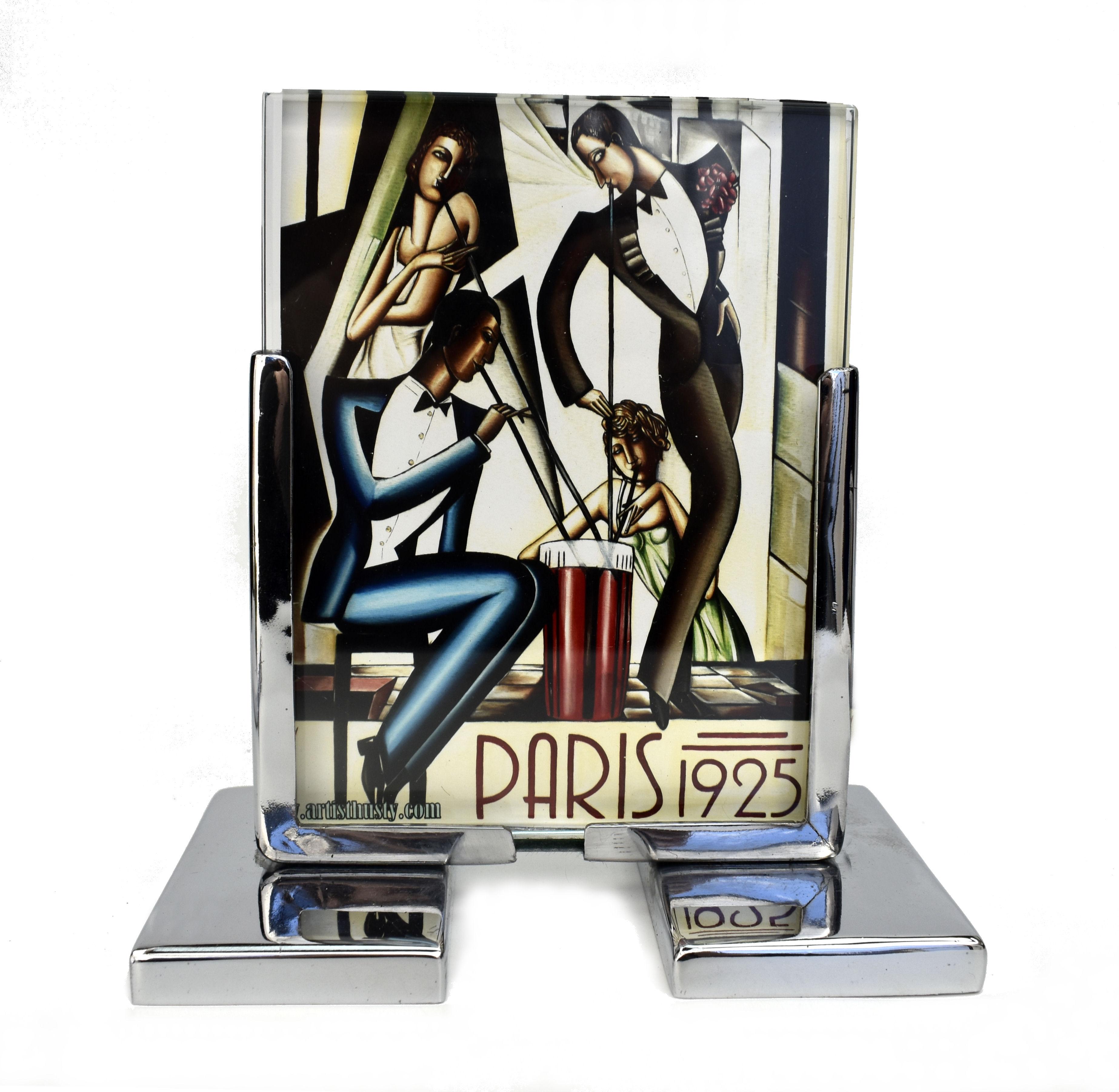 Art Deco Chrom & Glas Freistehender Bilderrahmen, um 1930 (Art déco) im Angebot