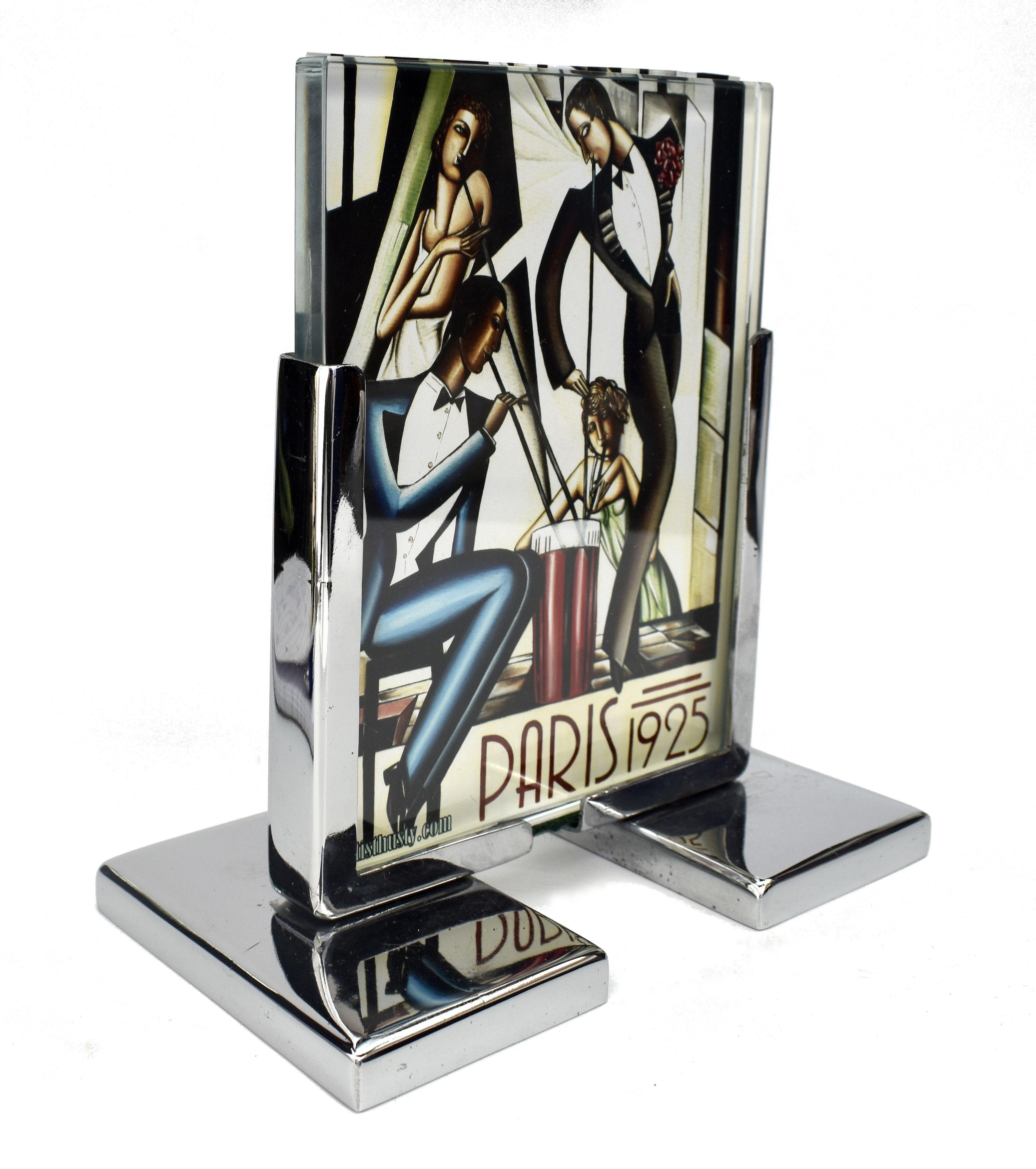 European Art Deco Chrome & Glass Free Standing Picture Frame, circa 1930 For Sale