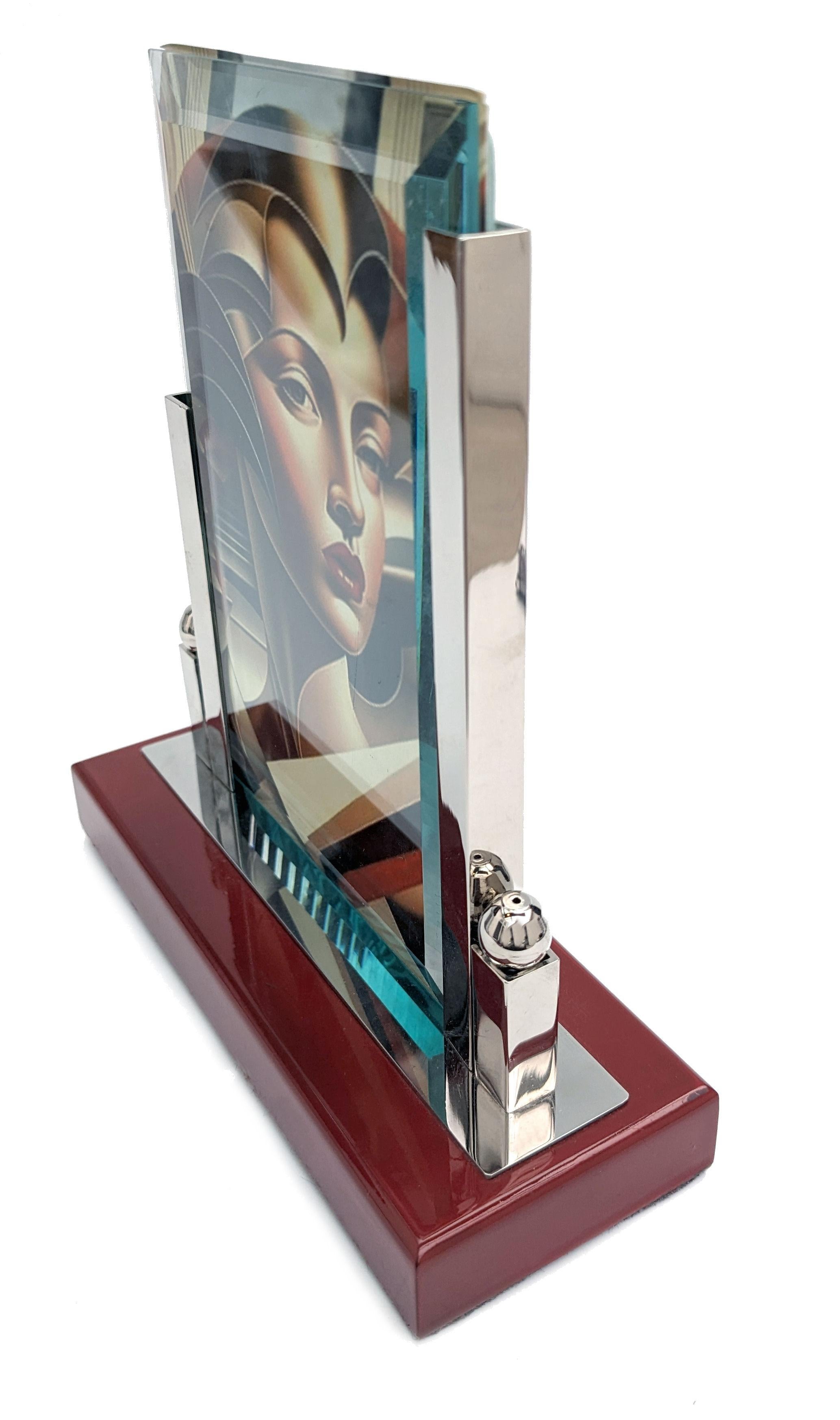 Ebonized Art Deco Chrome & Glass Free Standing Picture Frame, c1930 For Sale