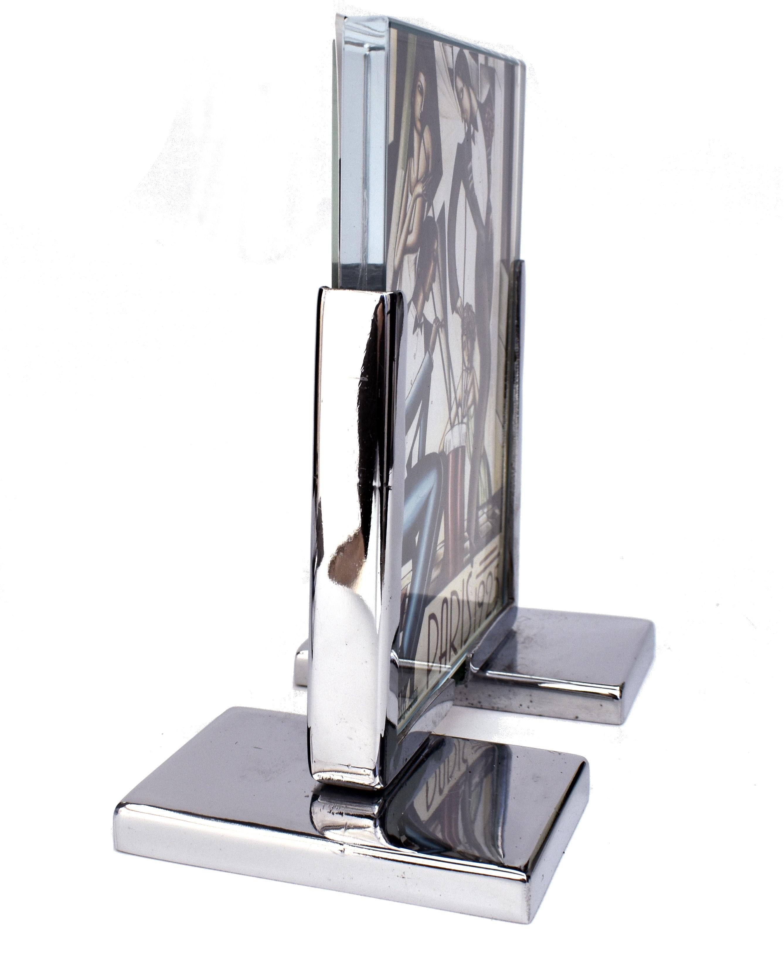 20th Century Art Deco Chrome & Glass Free Standing Picture Frame, circa 1930 For Sale