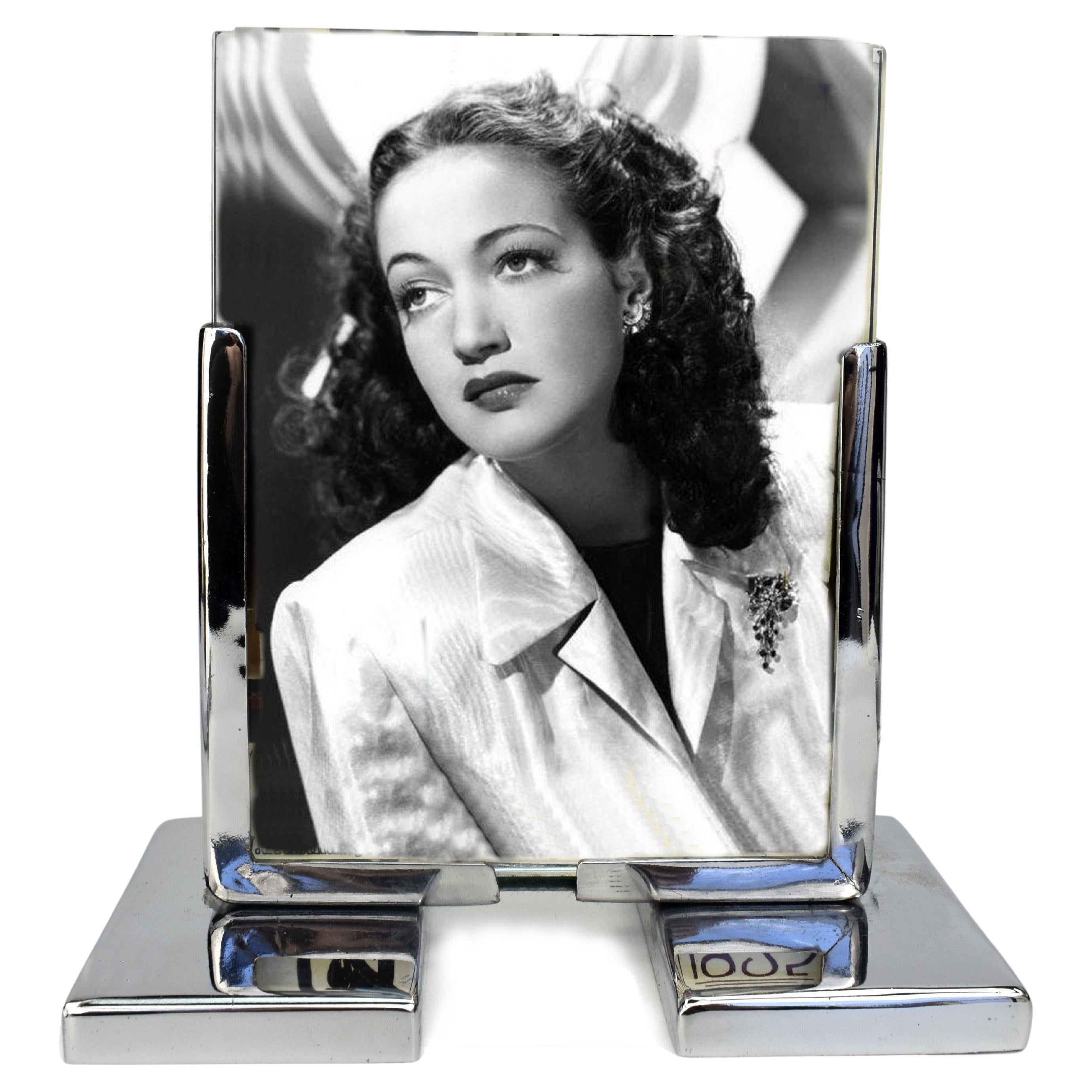 Art Deco Chrome & Glass Free Standing Picture Frame, circa 1930 For Sale