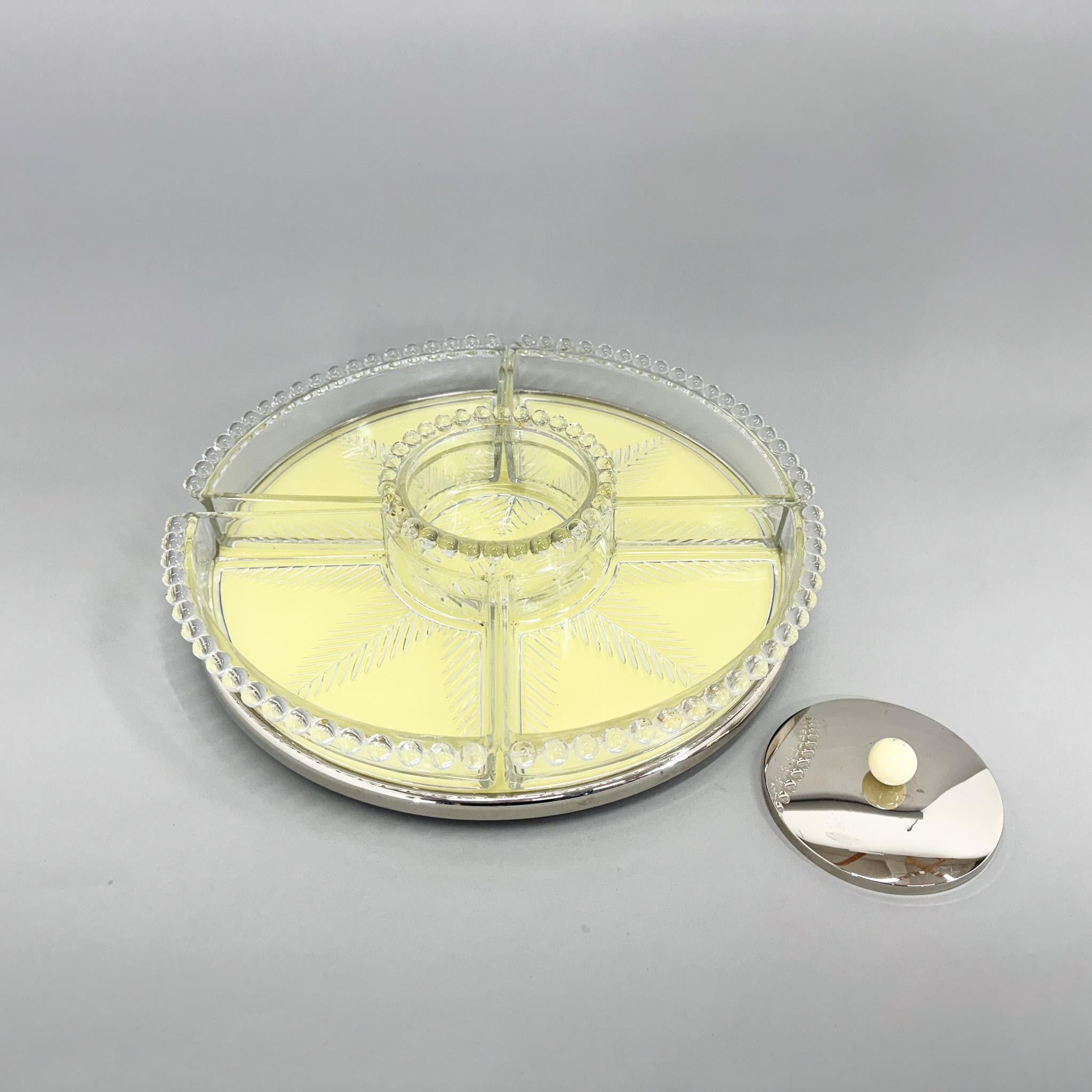 Czech Art Deco Chrome & Glass Rotating Tray with Containers, 1930's For Sale