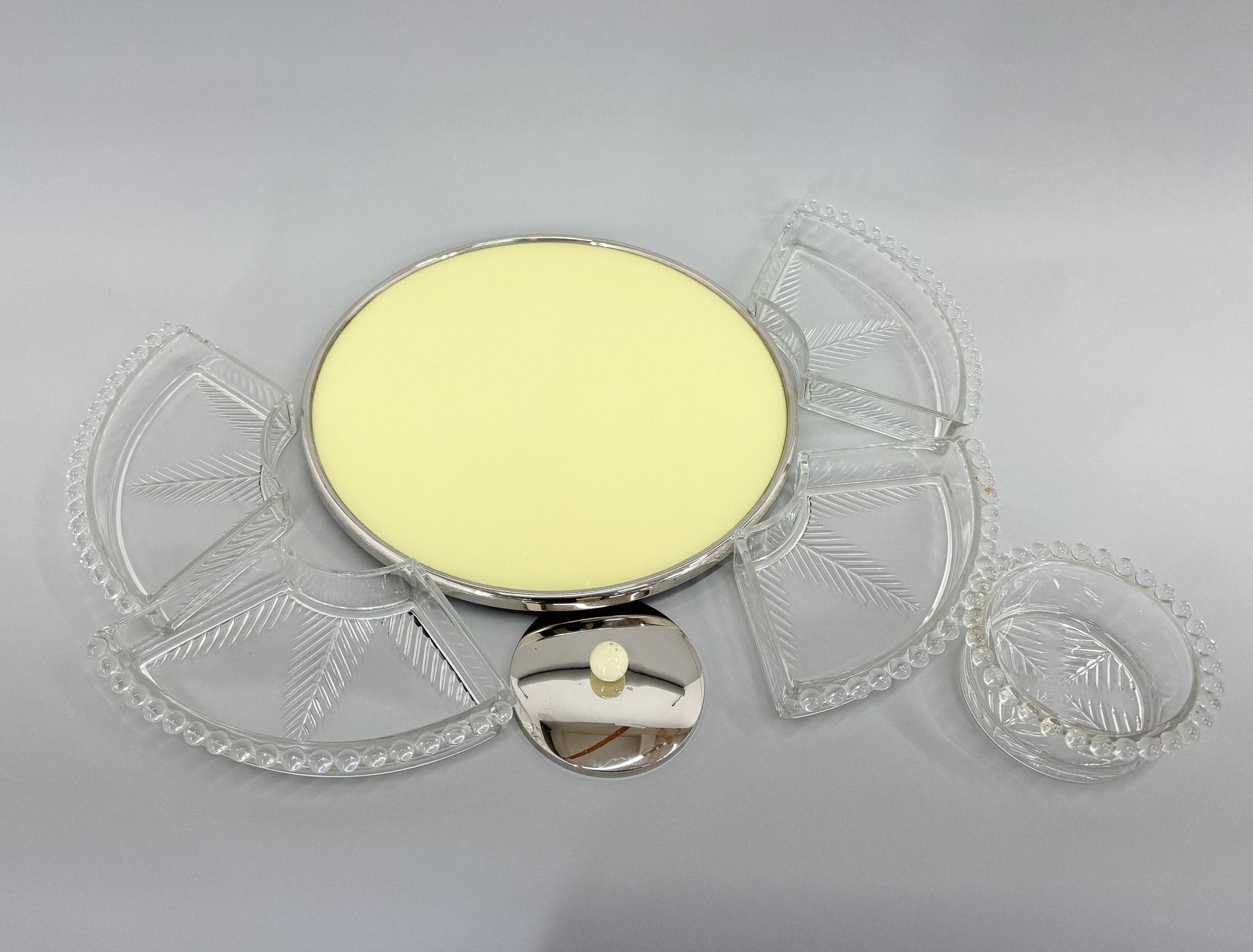 Art Deco Chrome & Glass Rotating Tray with Containers, 1930's In Good Condition For Sale In Praha, CZ