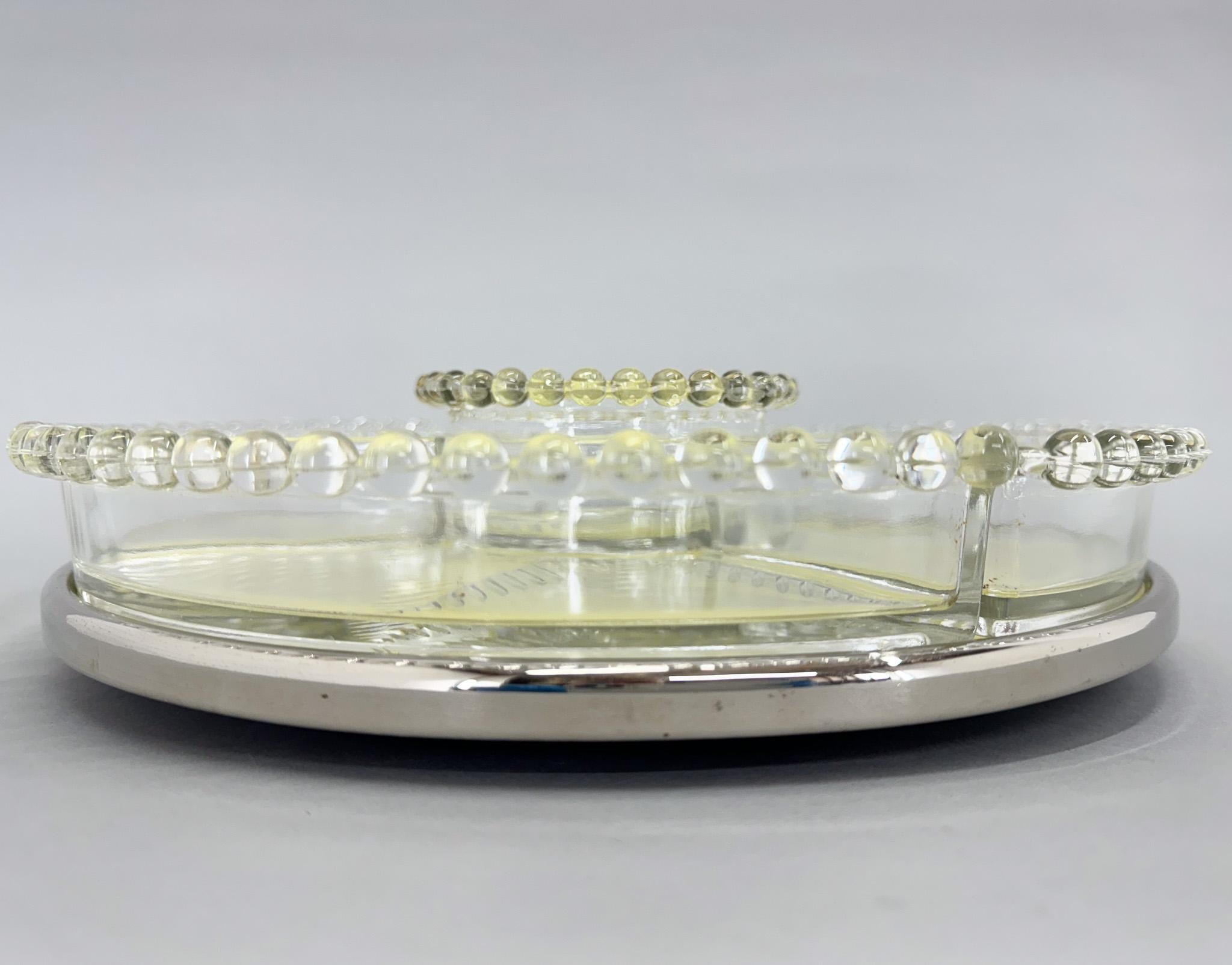 Art Deco Chrome & Glass Rotating Tray with Containers, 1930's For Sale 1