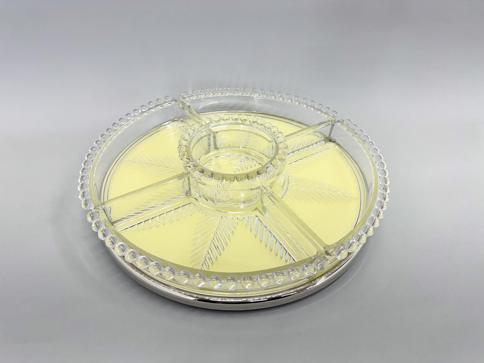 Plateau rotatif Art Déco en chrome et verre avec récipients, années 1930 en vente 1