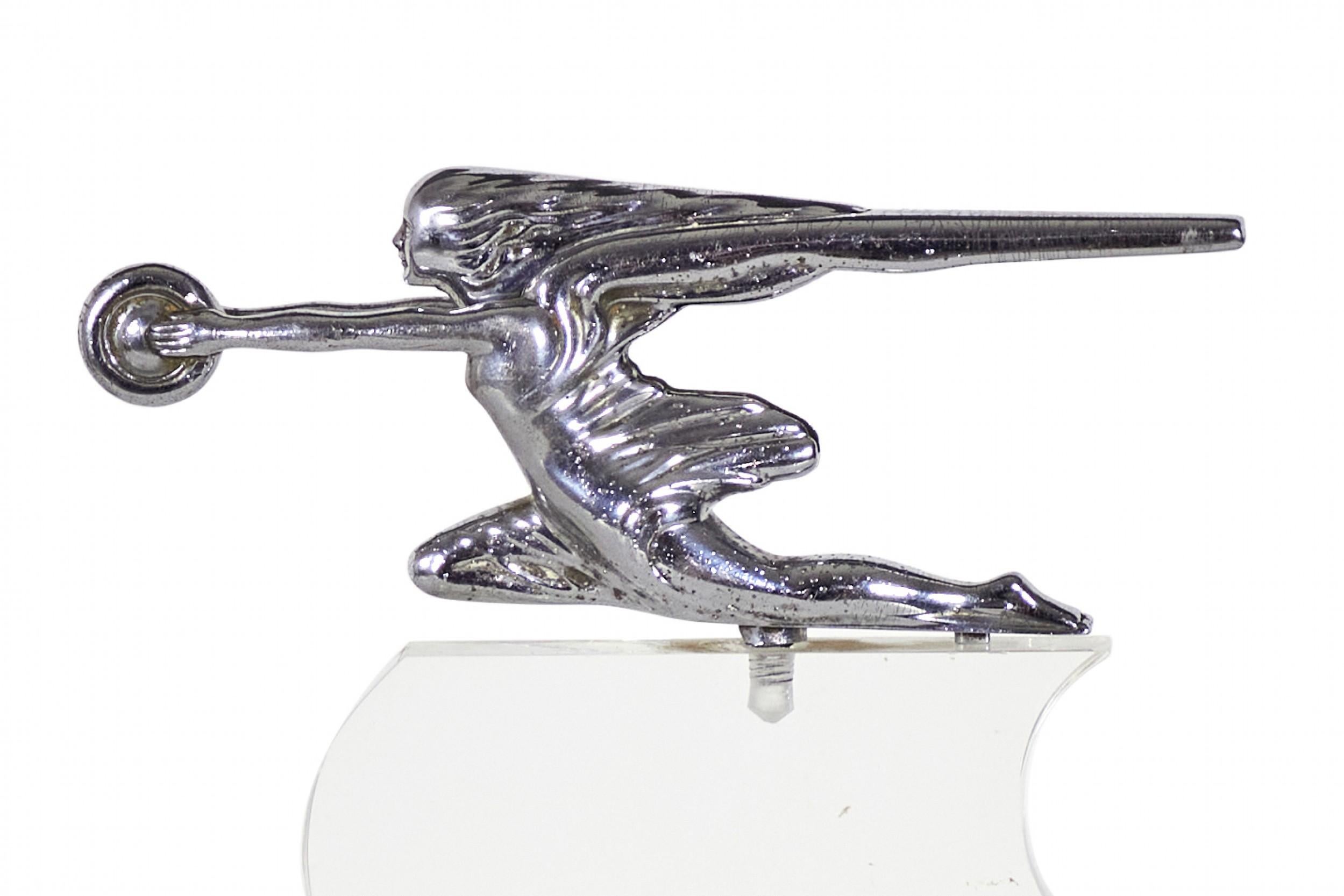Hand-Crafted Art Deco Chrome Hood Woman Ornament For Sale