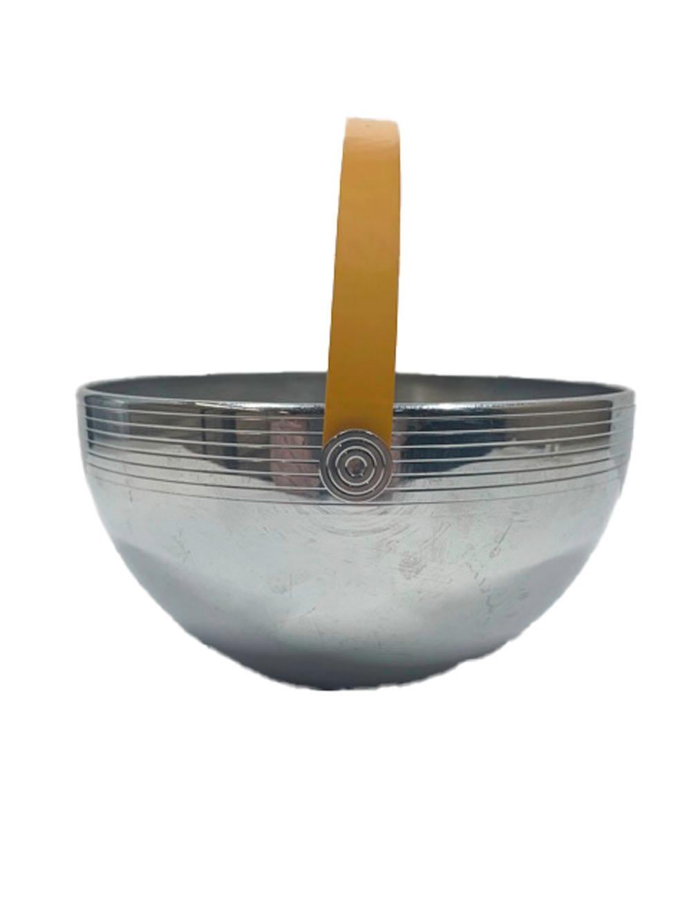 Art Deco Chrome Ice Bowl with Yellow Bakelite Handle by Chase Brass & Copper Co. In Good Condition In Nantucket, MA