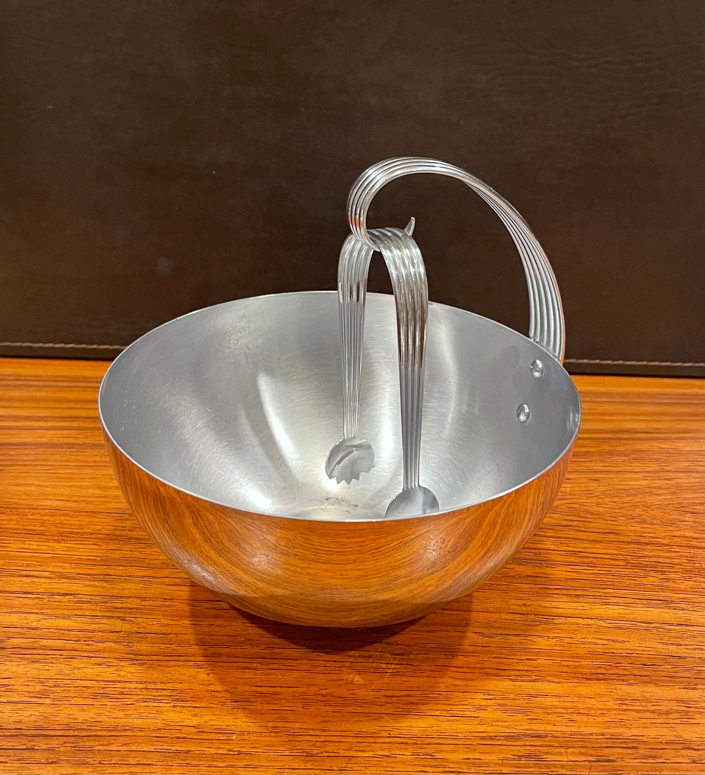 Art Deco Chrome Ice Bucket with Tongs by Russel Wright for Chase Co. In Good Condition In San Diego, CA