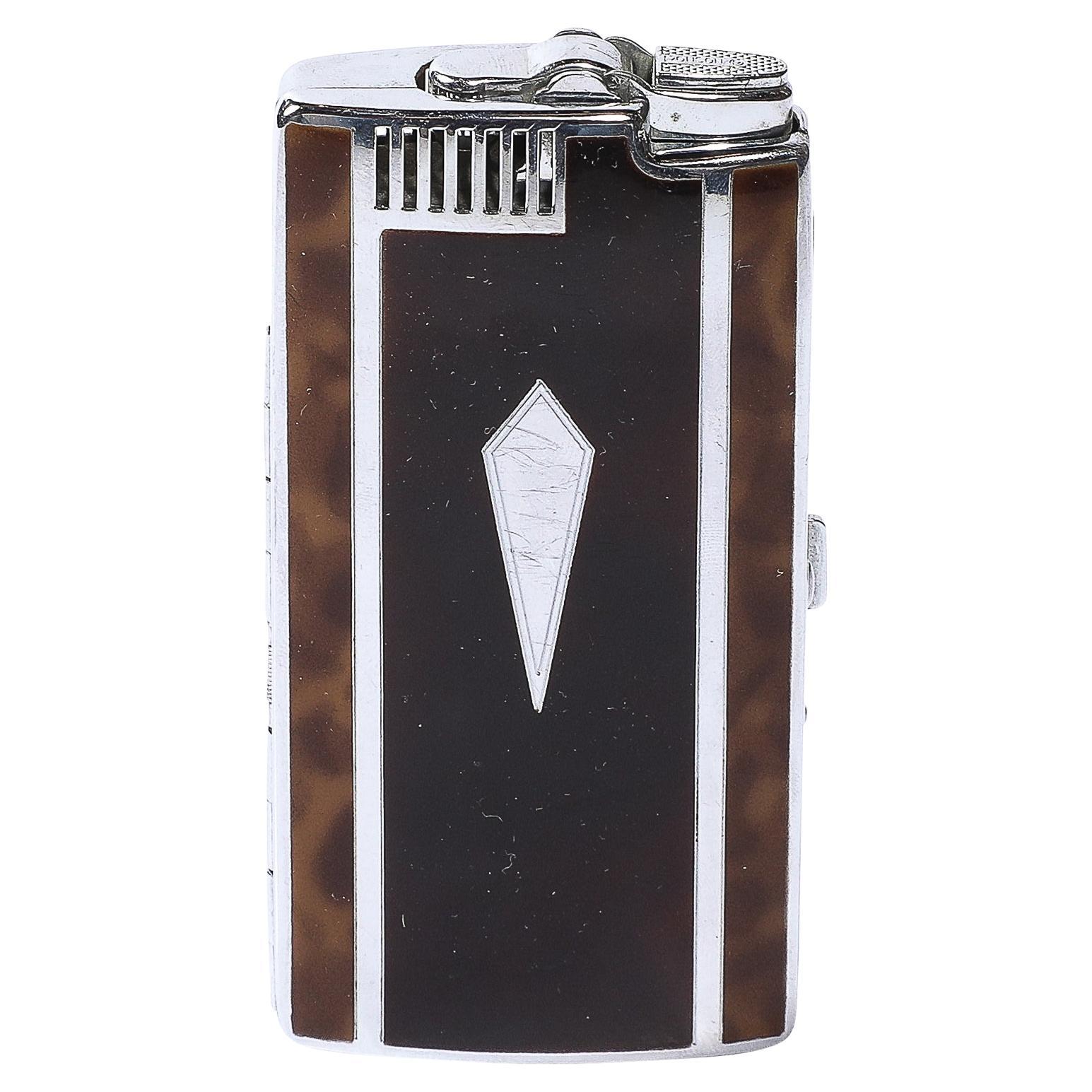 Art Deco Chrome
Inlaid Bakelite Cigarette Case
Lighter signed Ronson