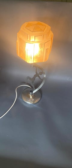 Art Deco Chrome Lady Lamp With Shade