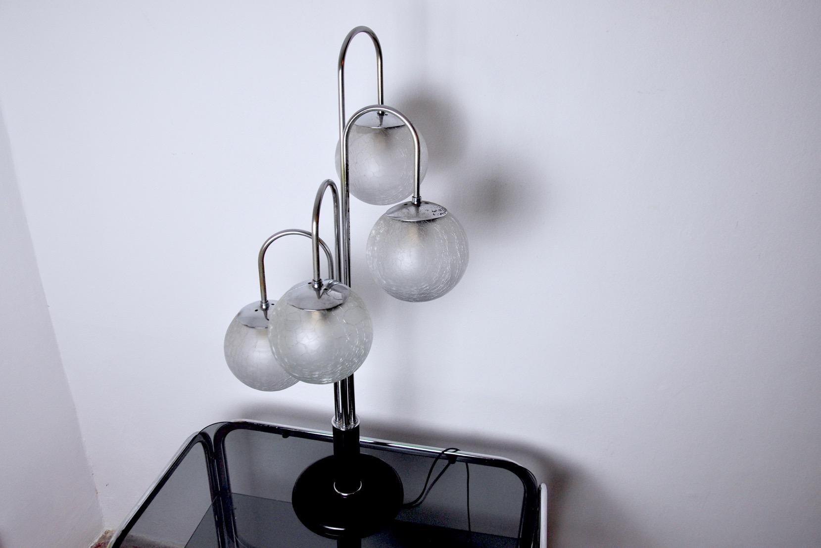 Crystal Art-Deco Chrome Lamp with 4 Globes, 1960 For Sale