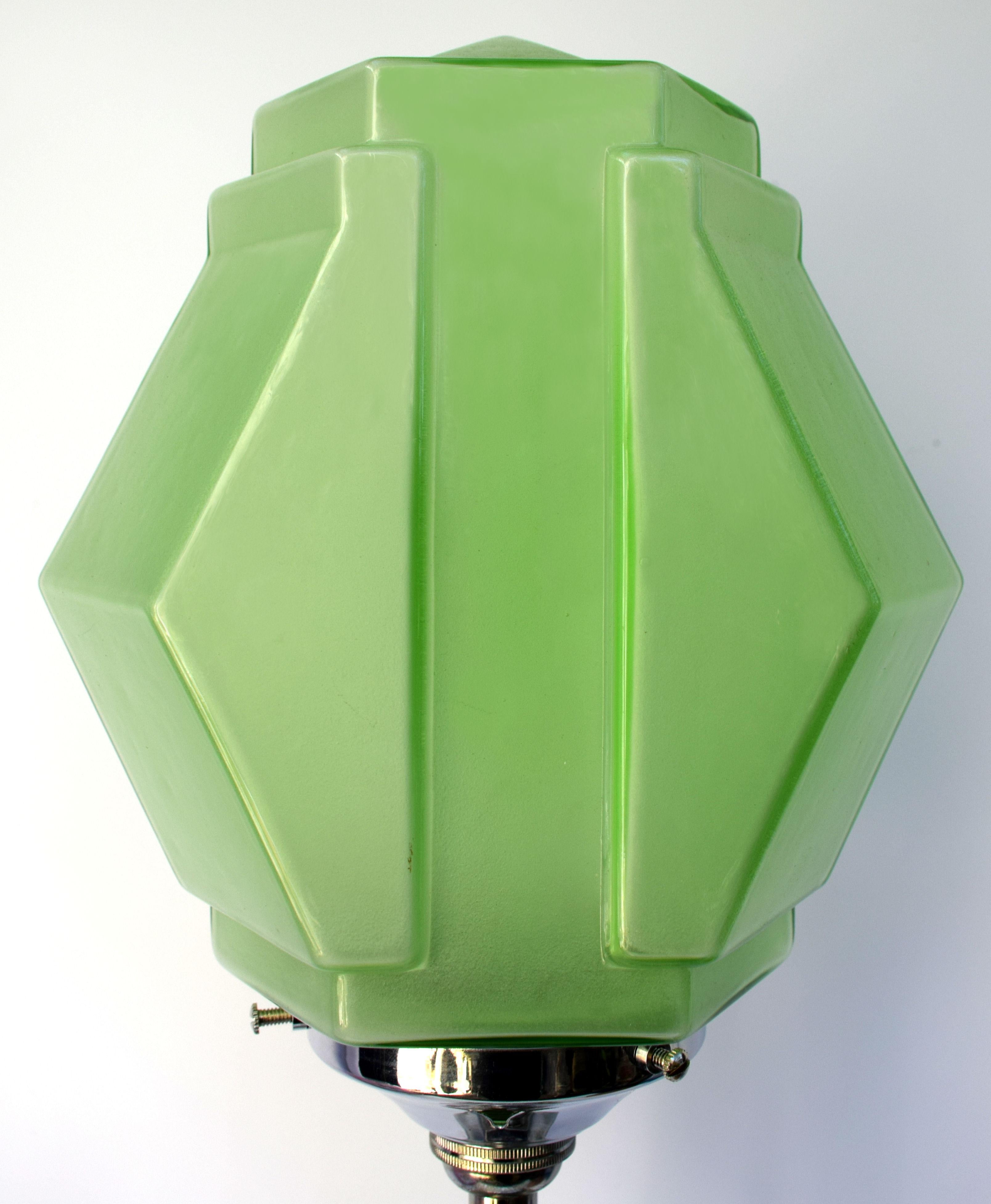 Art Deco Chrome Lamp with Stylish Green Shade, circa 1930s In Good Condition In Devon, England