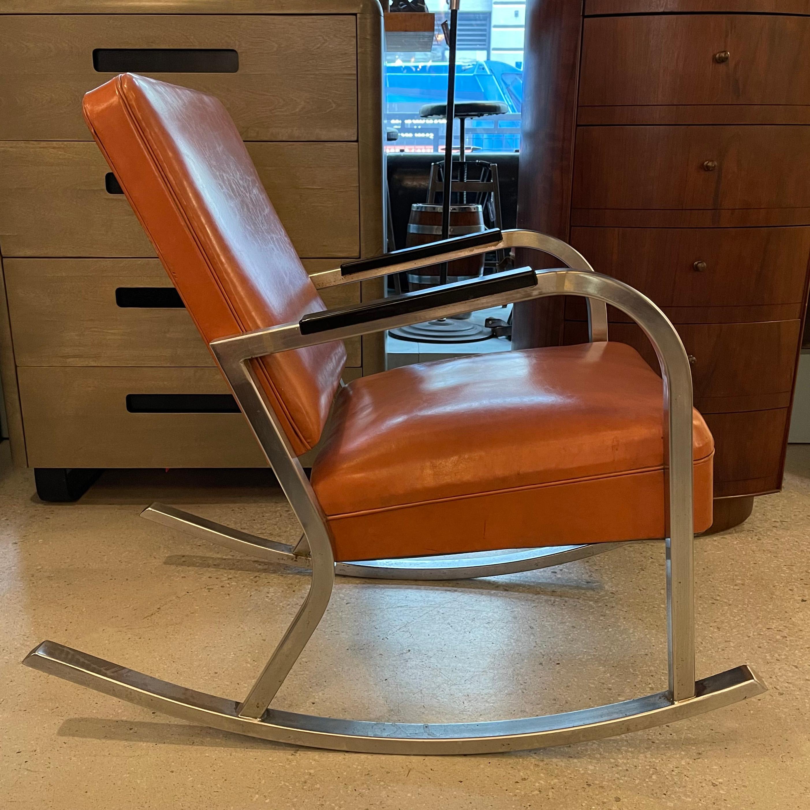 American Art Deco Chrome Leather Rocking Chair by Gilbert Rohde