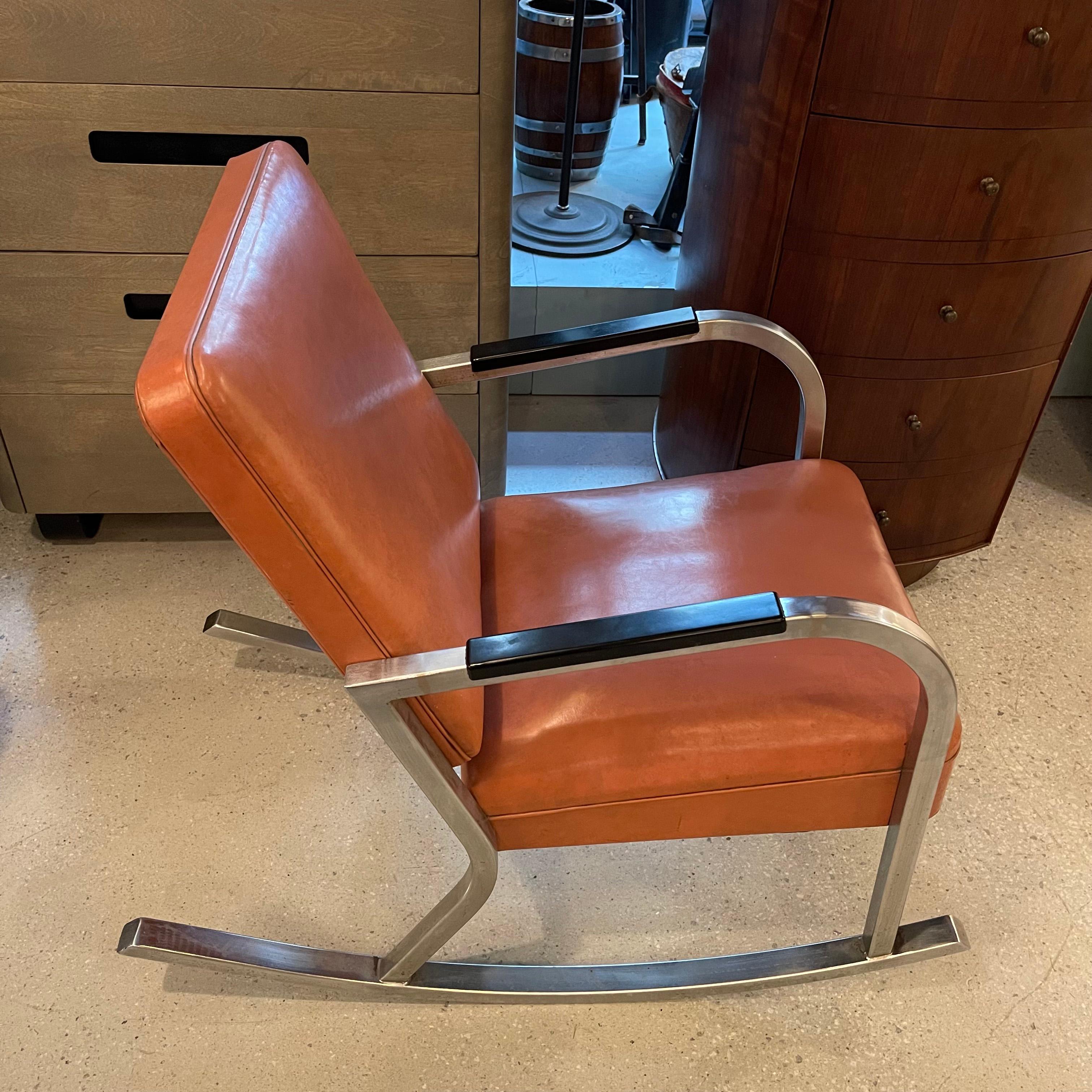 Art Deco Chrome Leather Rocking Chair by Gilbert Rohde 1