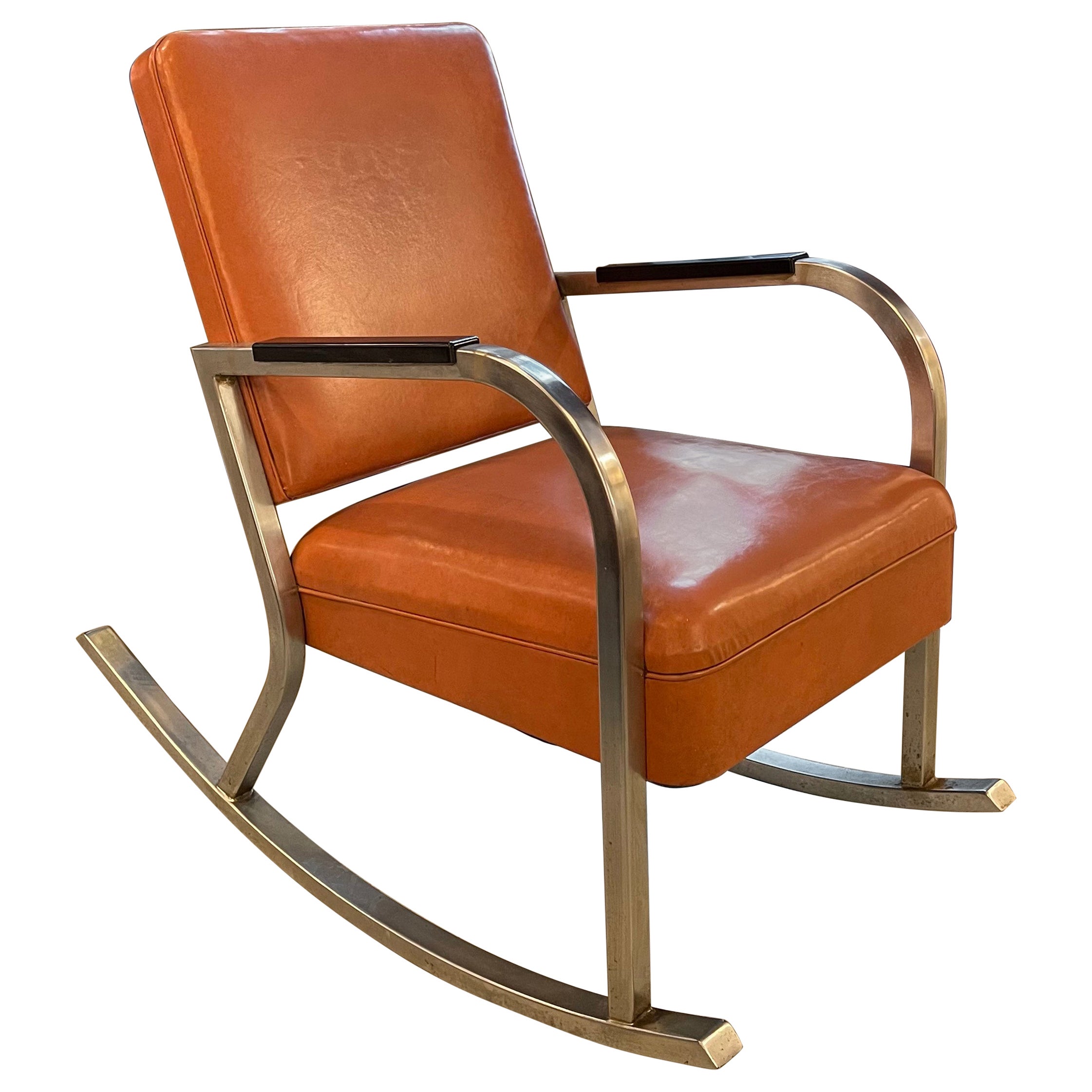 Schaukelstuhl aus verchromtem Leder im Art déco-Stil von Gilbert Rohde