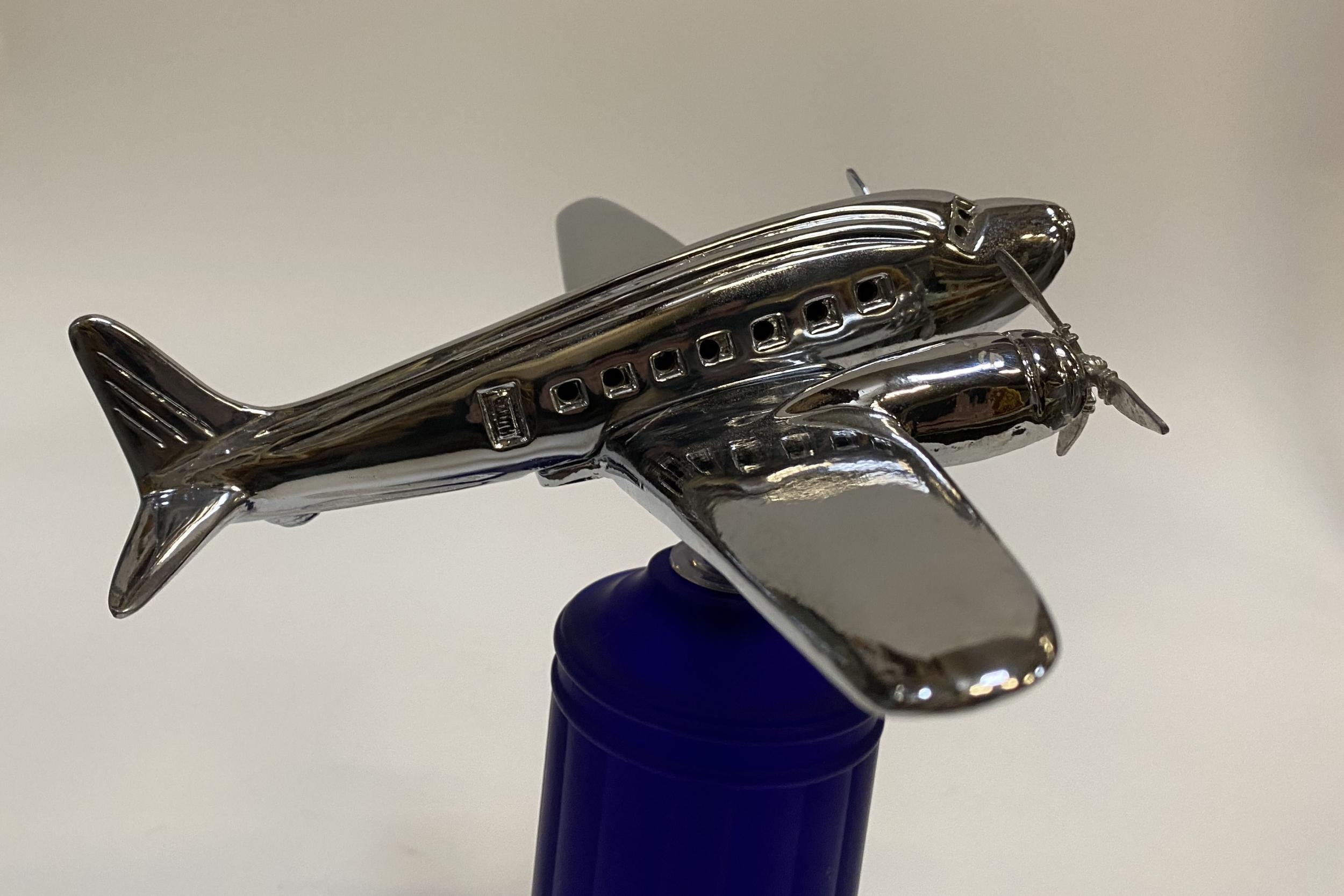 Late 20th Century Art Deco Chrome Light Up Cobalt Airplane Lamp